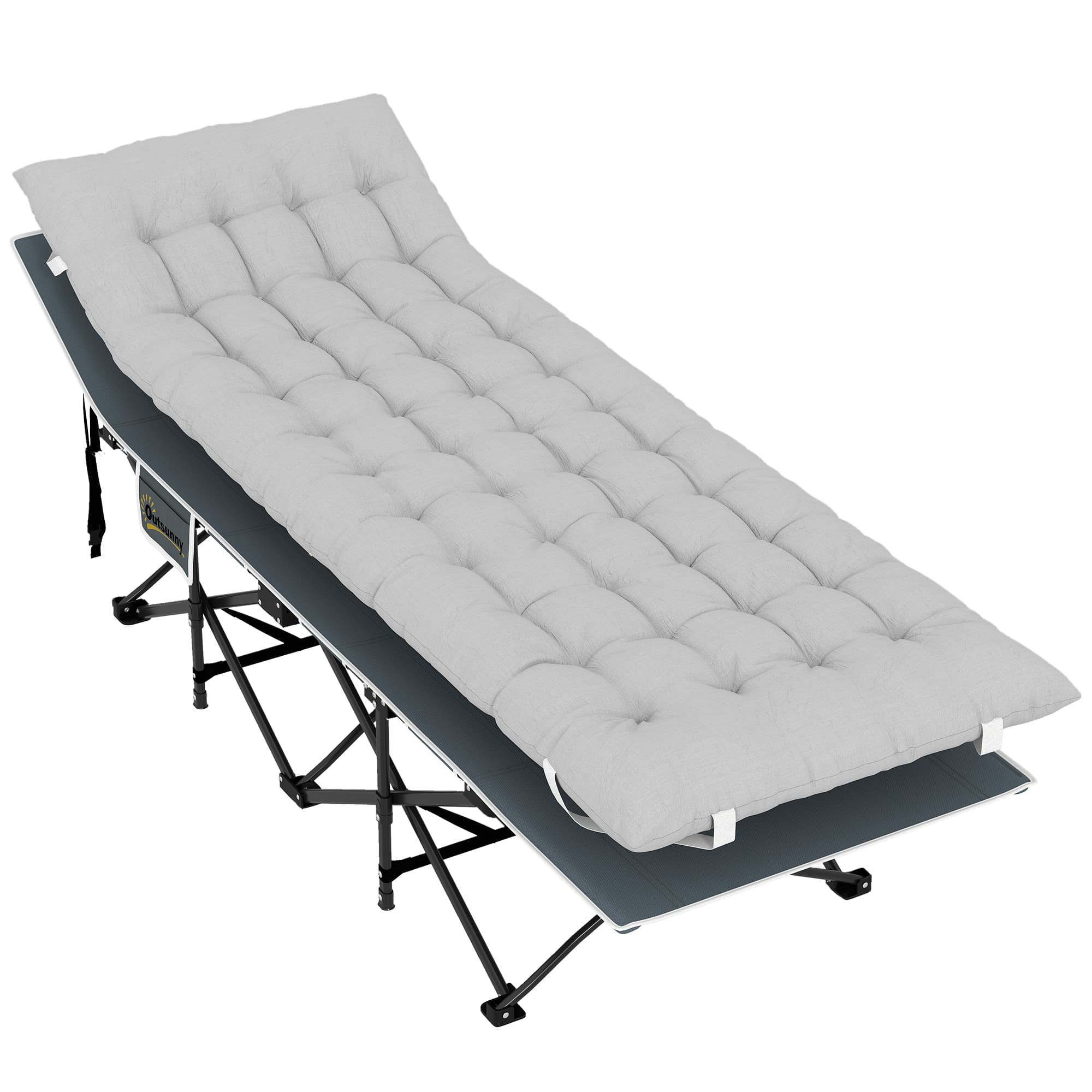 Outsunny 68cm Wide Folding Bed, Camping Cot for Adults with Mattress, Carry Bag, Storage Pocket, Max Load 150kg, Light Grey