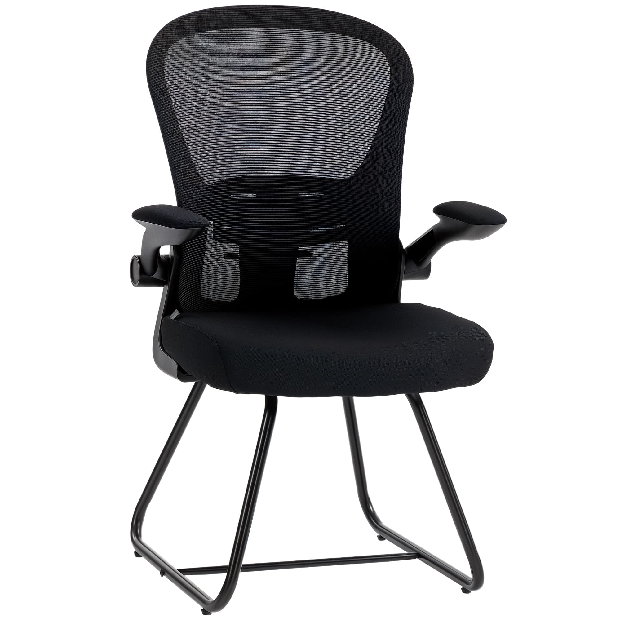 HOMCOM Reception Chair, Conference Meeting Office Chair with Flip-up Armrest, Mesh Backrest, Lumbar Support and Metal Base