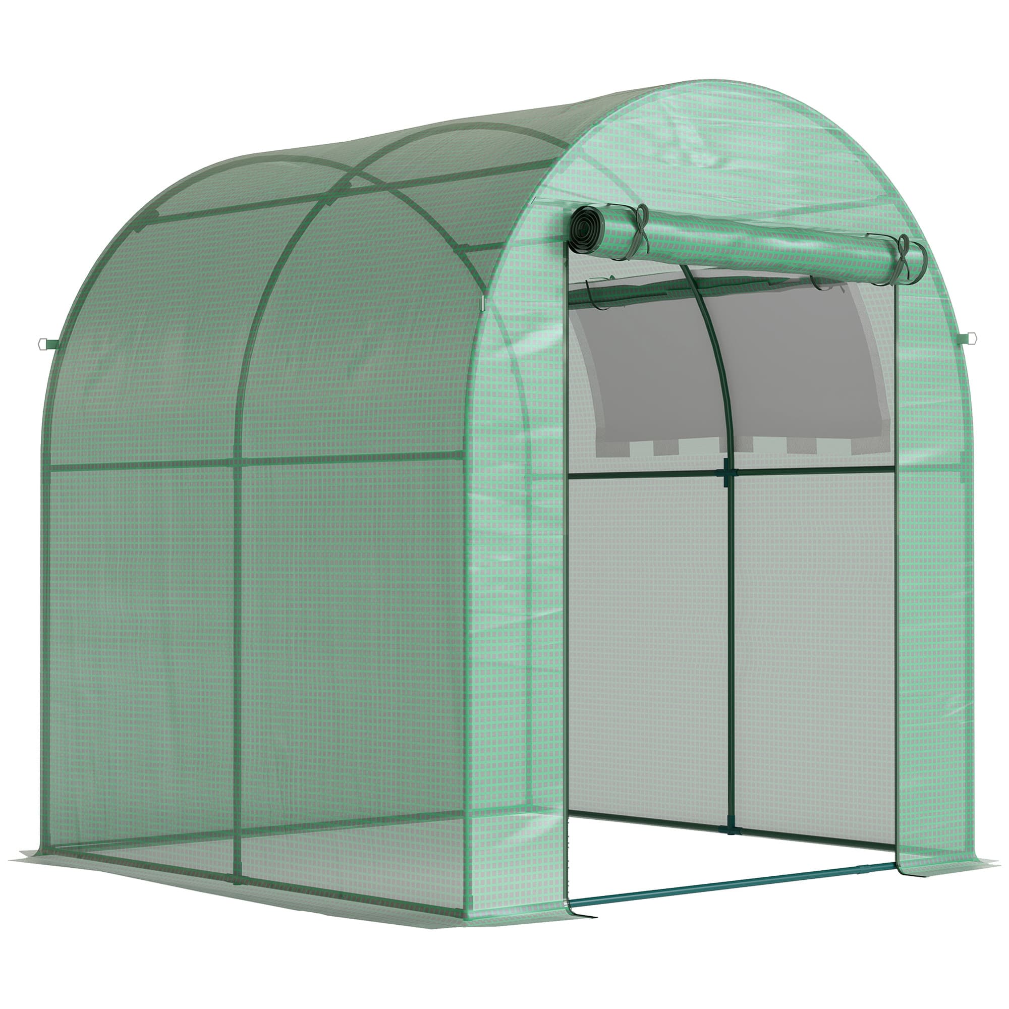 Outsunny Walk in Polytunnel, Windproof Green House for Garden with Roll-up Window and Door, 1.8 x 1.8 x 2 m, Green | Aosom UK