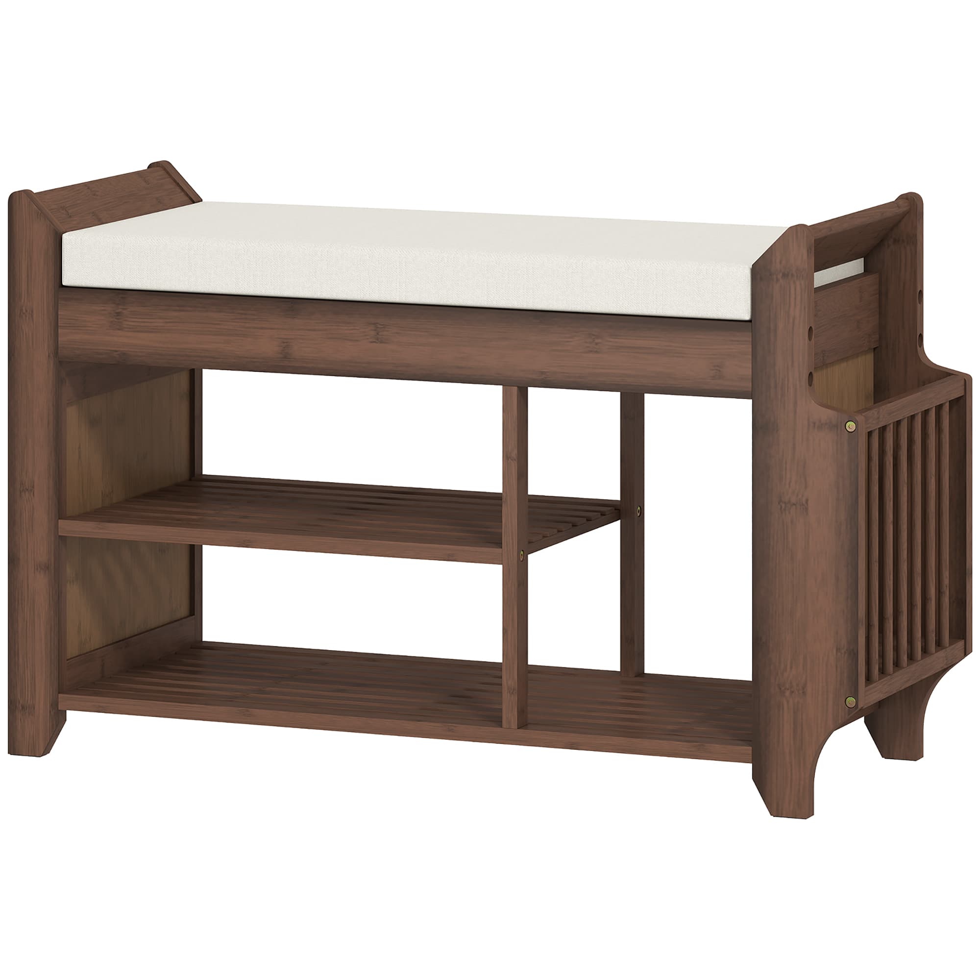 HOMCOM Shoe Bench 2-Tier Boot Section Entryway Storage Bench Cushioned Seat 100 x 30 x 50 cm Dark Brown and Cream
