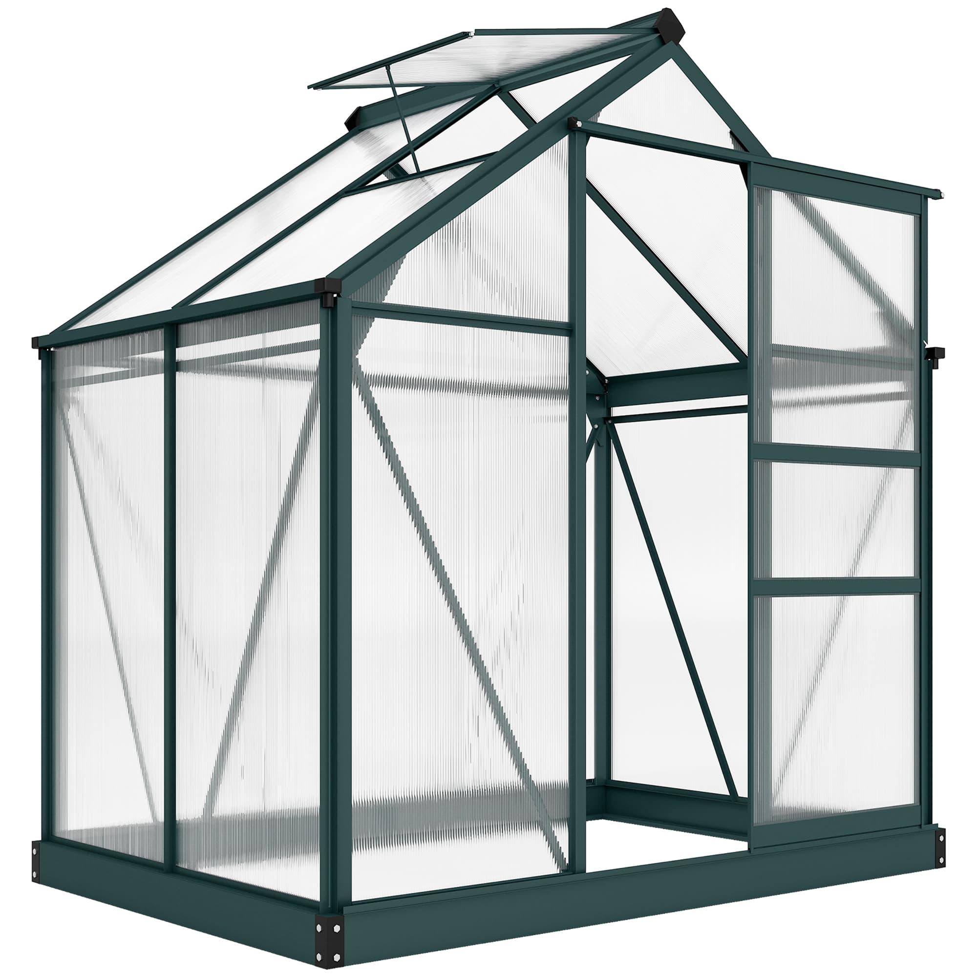 Outsunny Greenhouse Materials Polycarbonate, Large Walk-In Greenhouse Galvanised Base Aluminium w/ Slide Door, 1.9L x 1.3W x 2 m | Aosom UK