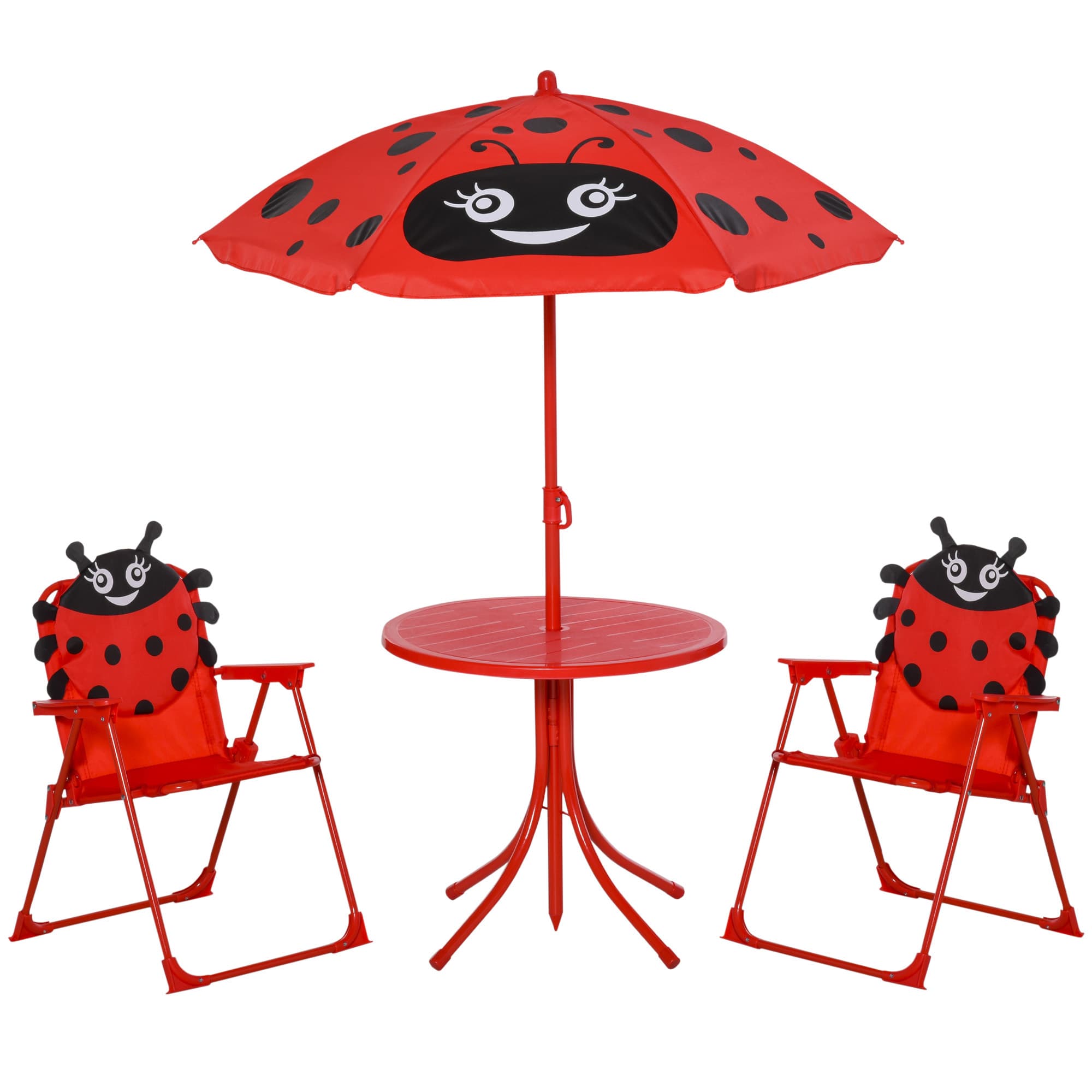Outsunny Kids Folding Picnic Table and Chairs Set Ladybug Pattern Outdoor w/ Parasol | Aosom UK