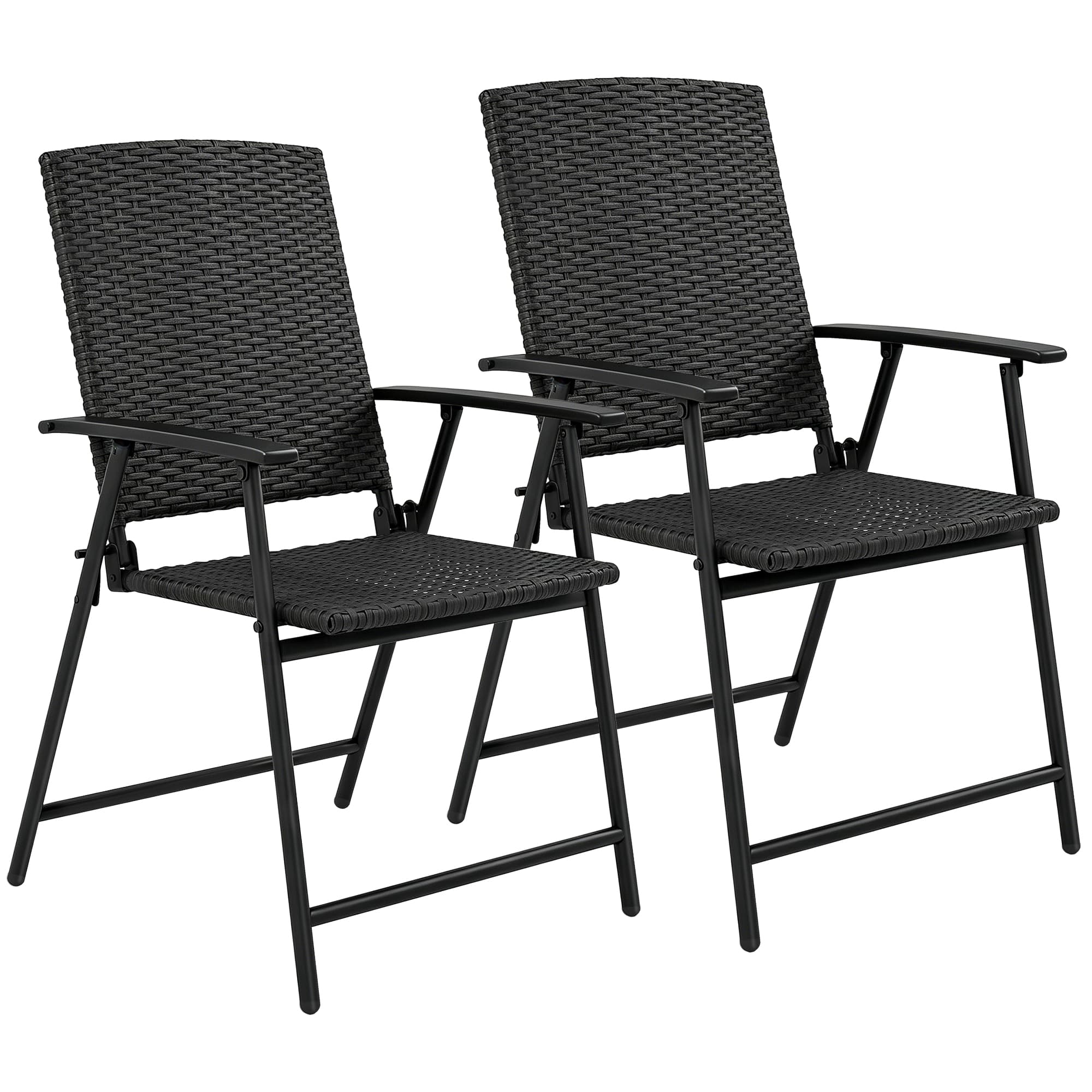 Outsunny Set of Two Folding Rattan Seat Chairs - Black