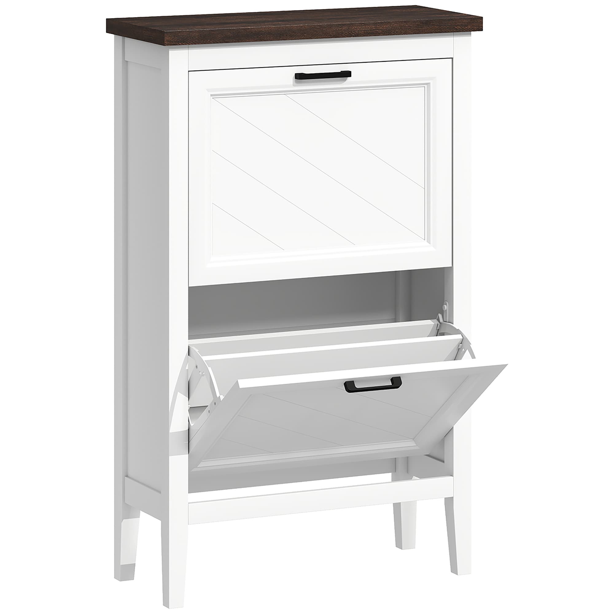 HOMCOM Shoe Cabinet with 3 Flip Drawers, Farmhouse Narrow Shoe Storage Cabinet with Adjustable Shelves, White thumbnail 4