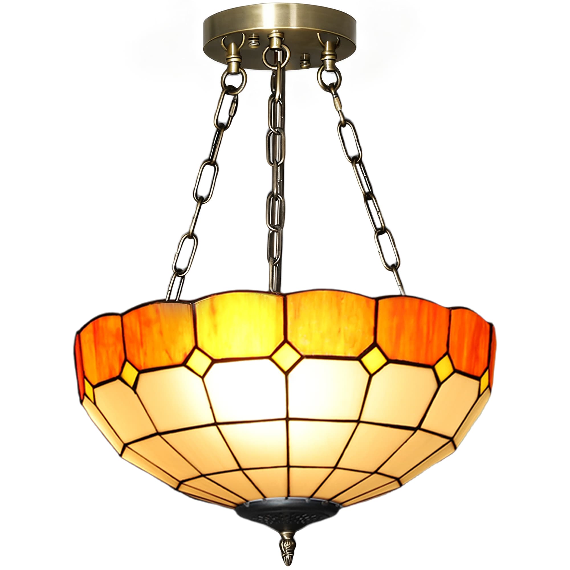 HOMCOM Tiffany Style Ceiling Light, Vintage Chandelier with 3 E27 Sockets, Semi Flush Mount for Living Room, Bulbs Not Included thumbnail 2