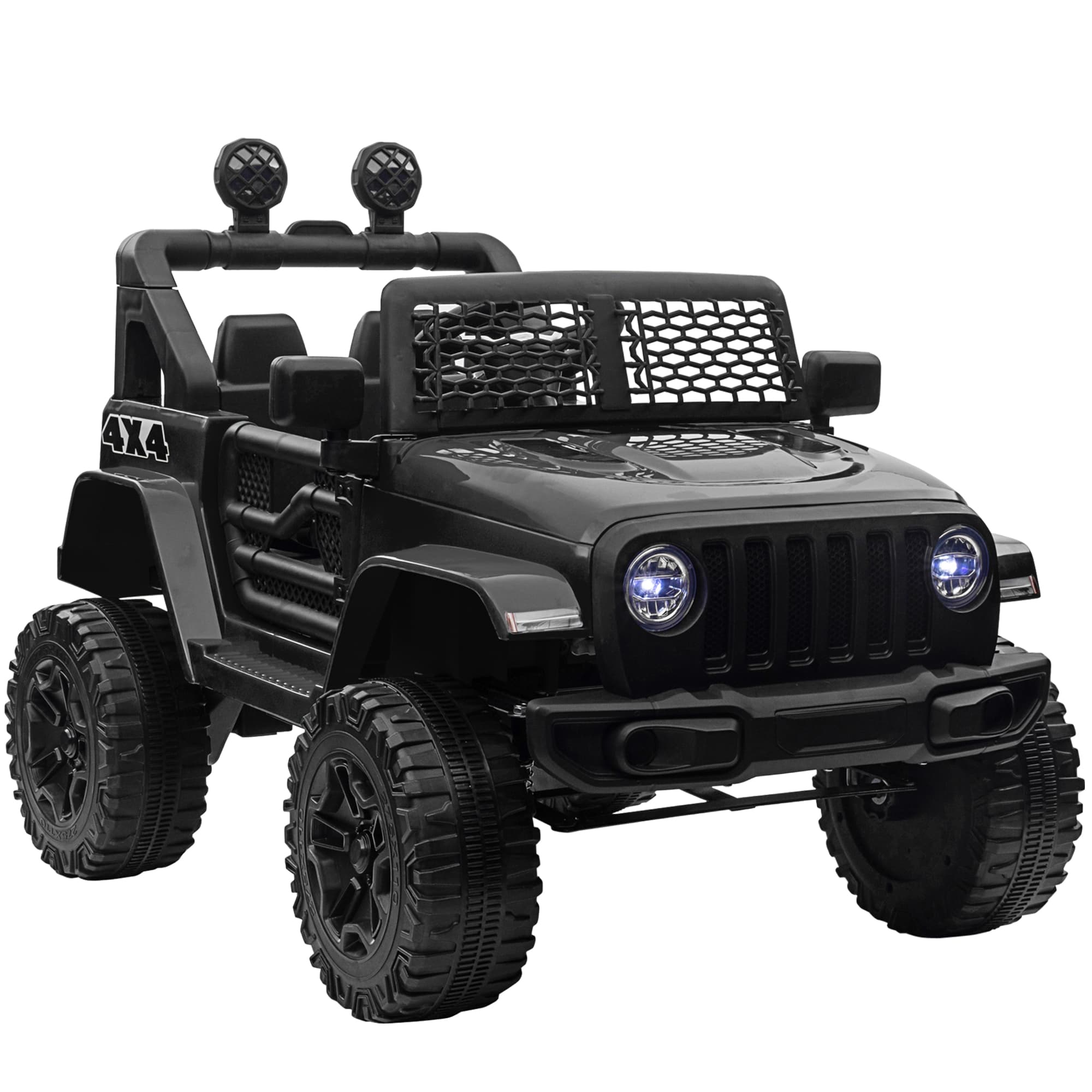 HOMCOM 12V Battery-powered 2 Motors Kids Electric Ride On Car Truck Off-road Toy with Parental Remote Control Horn Lights for 3-6 Years Old Black
