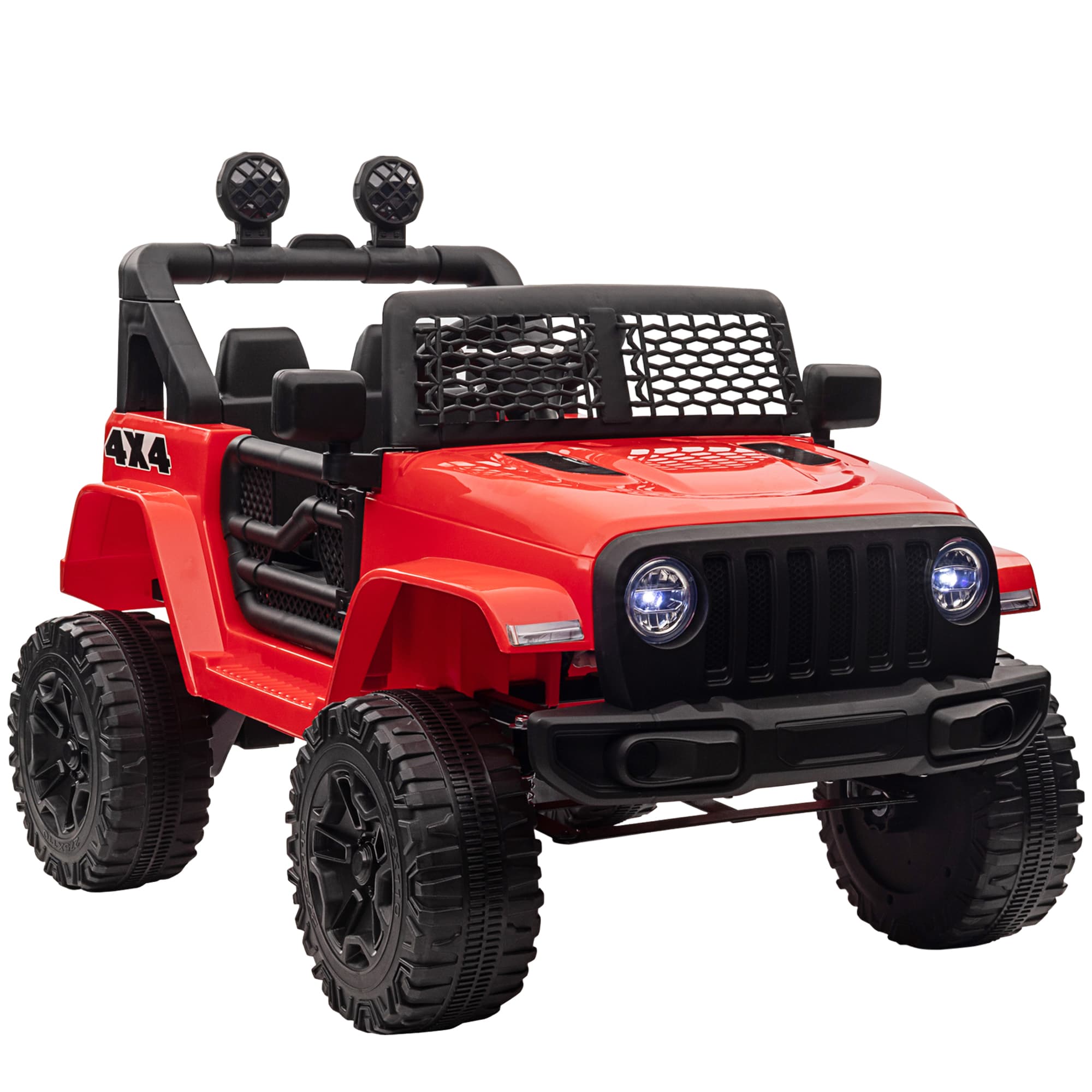 HOMCOM 12V Battery-powered 2 Motors Kids Electric Ride On Car Truck Off-road Toy with Parental Remote Control Horn Lights for 3-6 Years Old Red