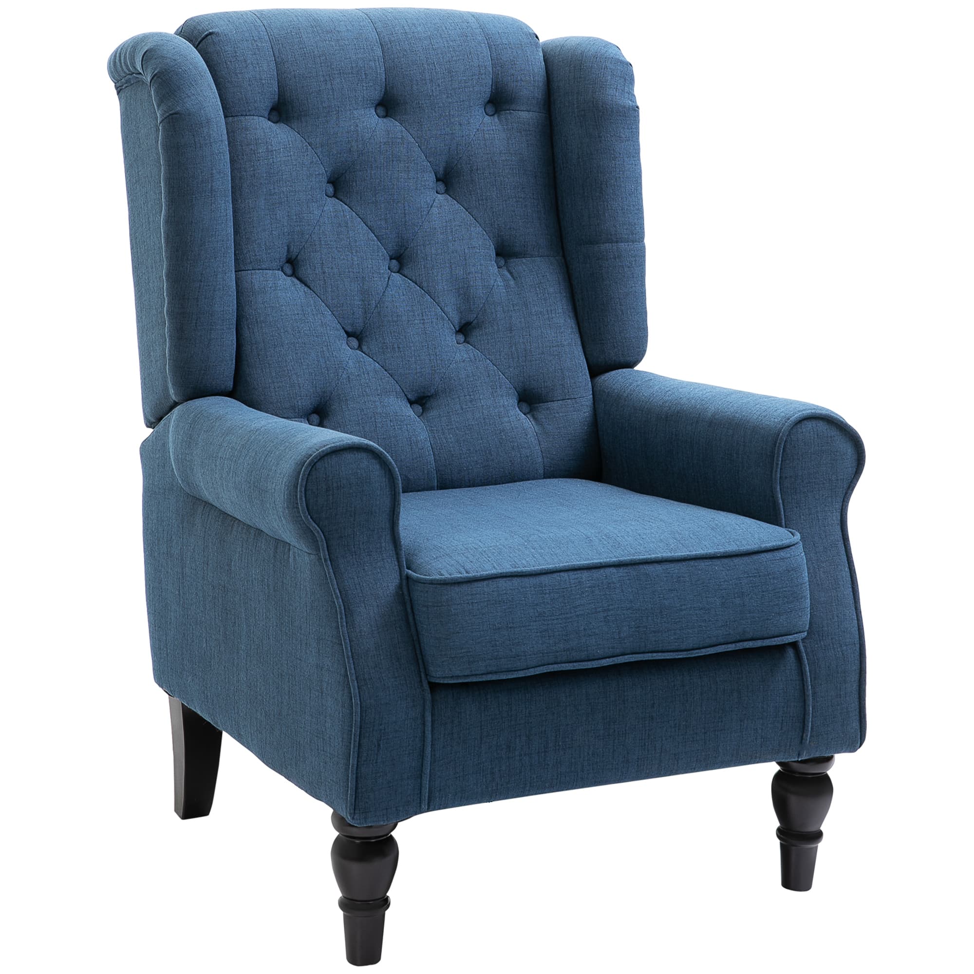 HOMCOM Wingback Accent Chair, Retro Upholstered Button Tufted Occasional Chair for Living Room and Bedroom, Cat Scratch Anti, Blue | Aosom UK