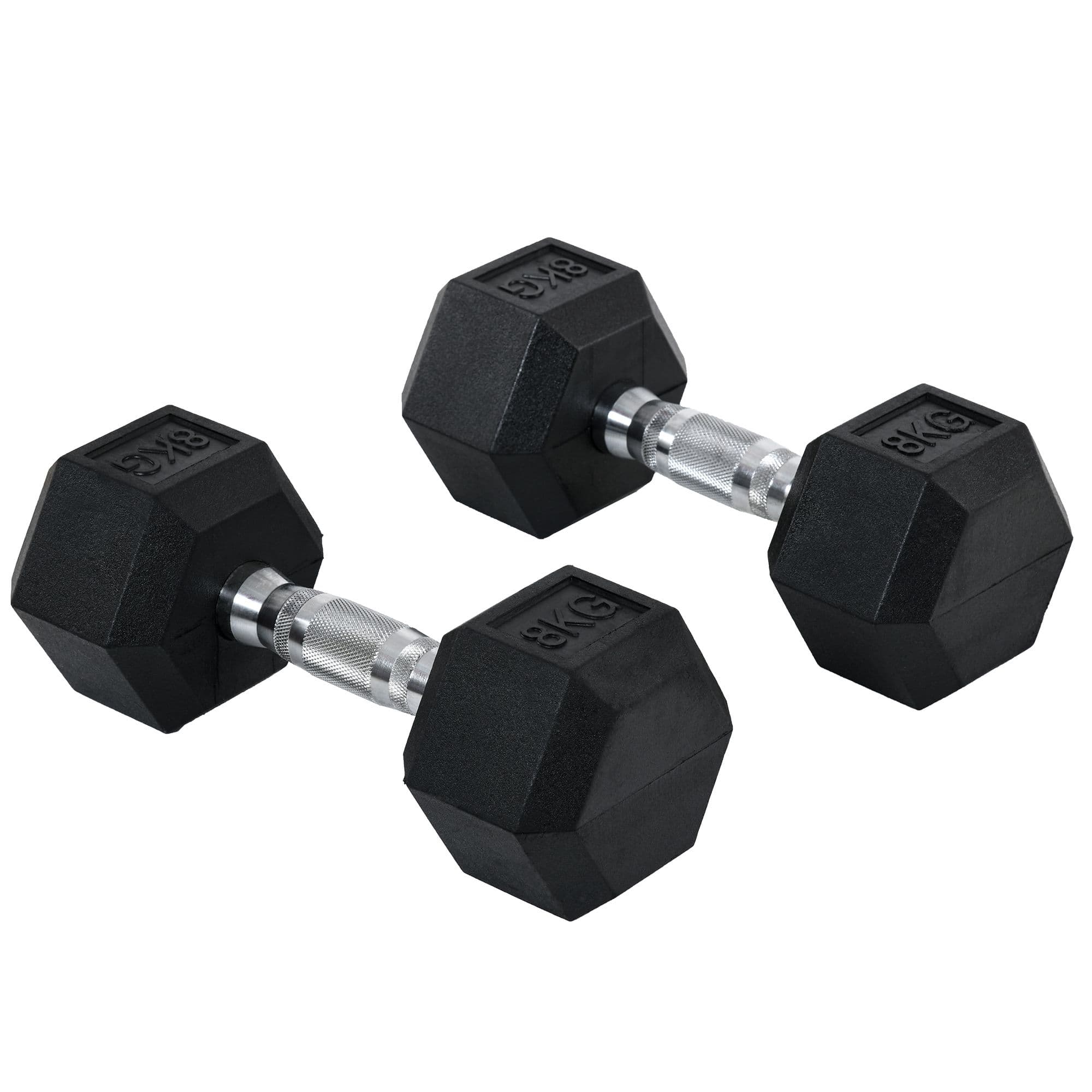 HOMCOM Rubber Hex Dumbbells, Sports Hex Weights Sets, Home Gym Fitness, Hexagonal Dumbbells Kit Weight Lifting Exercise (2 x 8kg) | Aosom UK