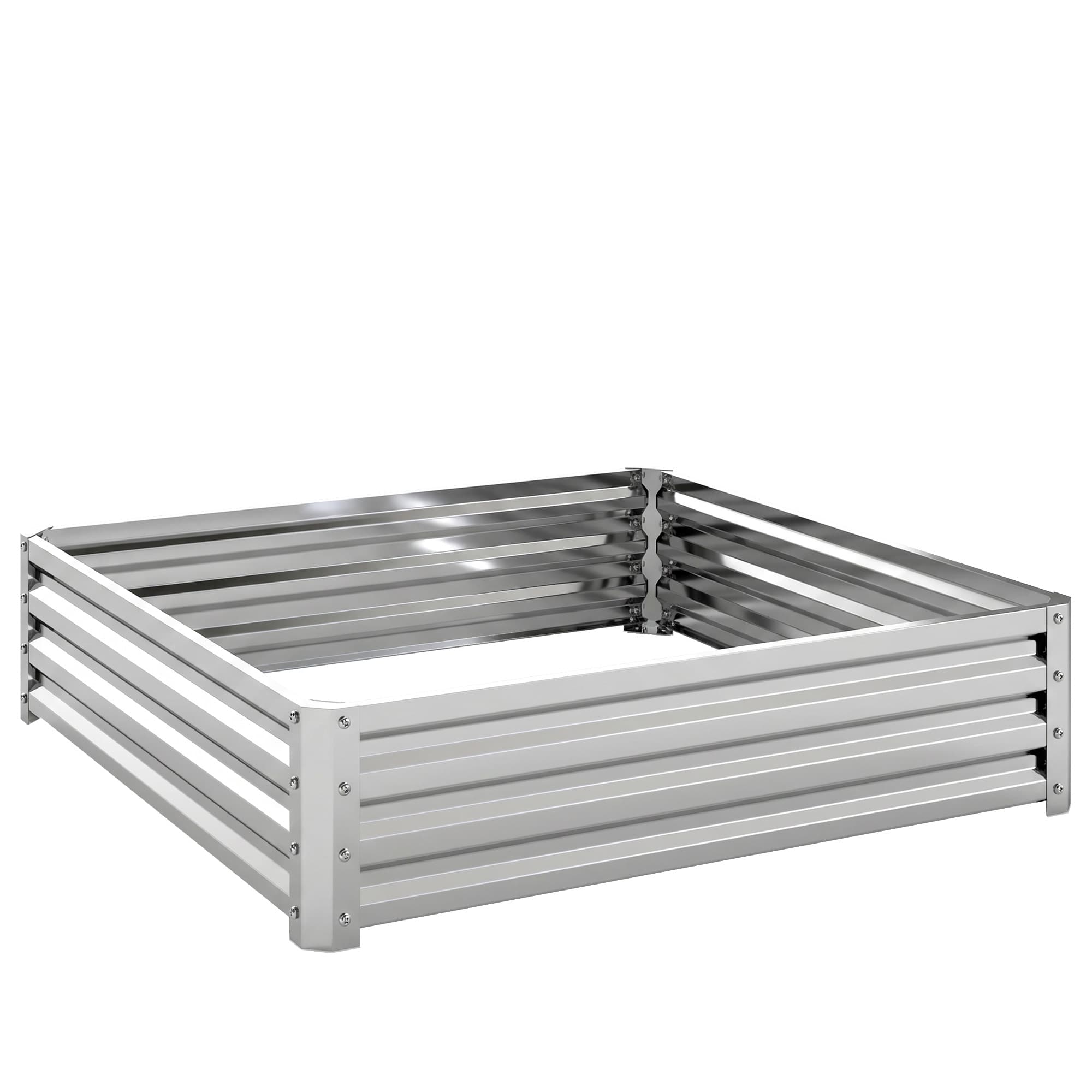 Outsunny Square Raised Garden Bed Box with Weatherized Steel Frame for Vegetables, Flowers, & Herbs, 120 x 120 x 30cm, Silver Tone