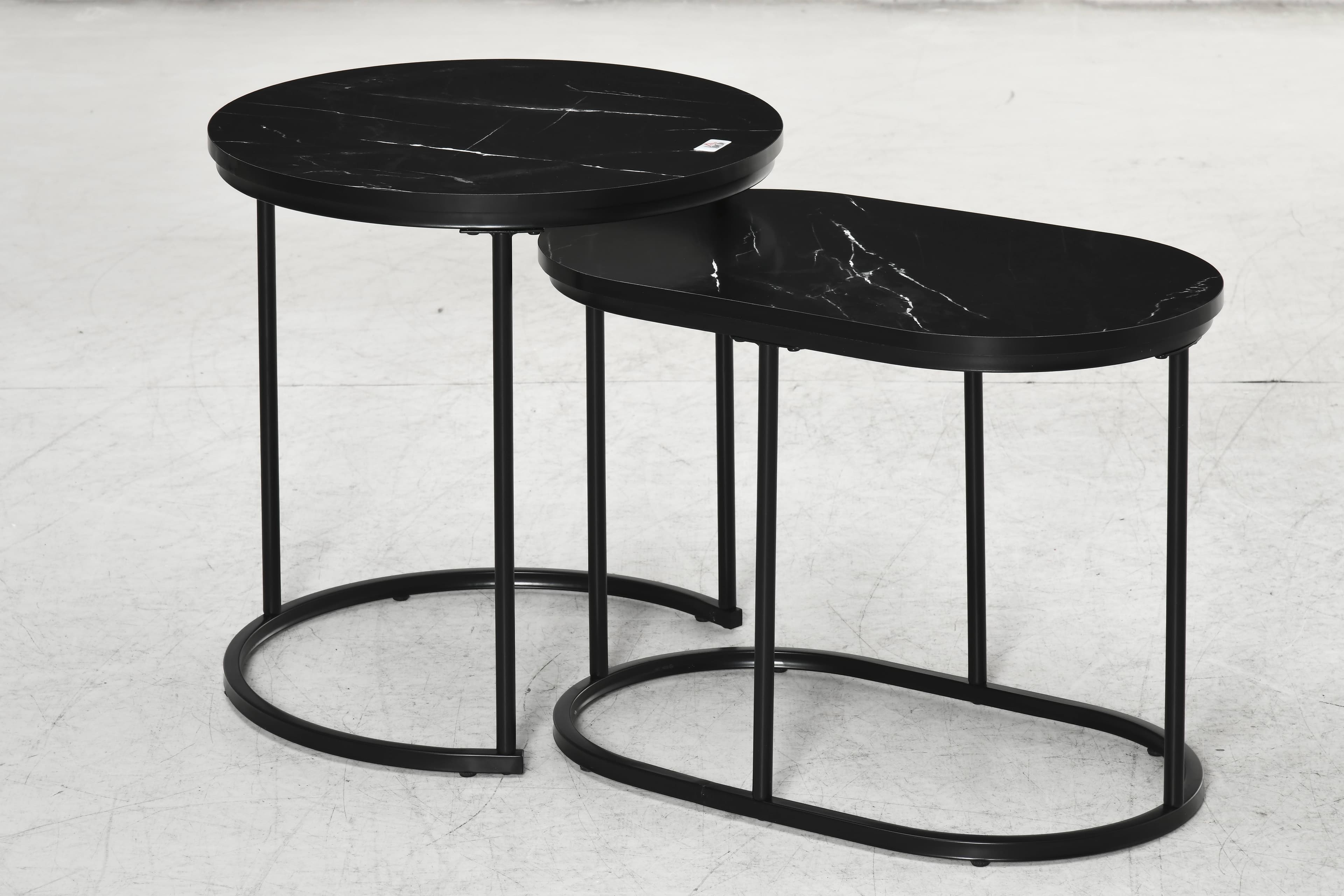 HOMCOM Marble-Effect Nest of Tables - Black/White | Aosom UK