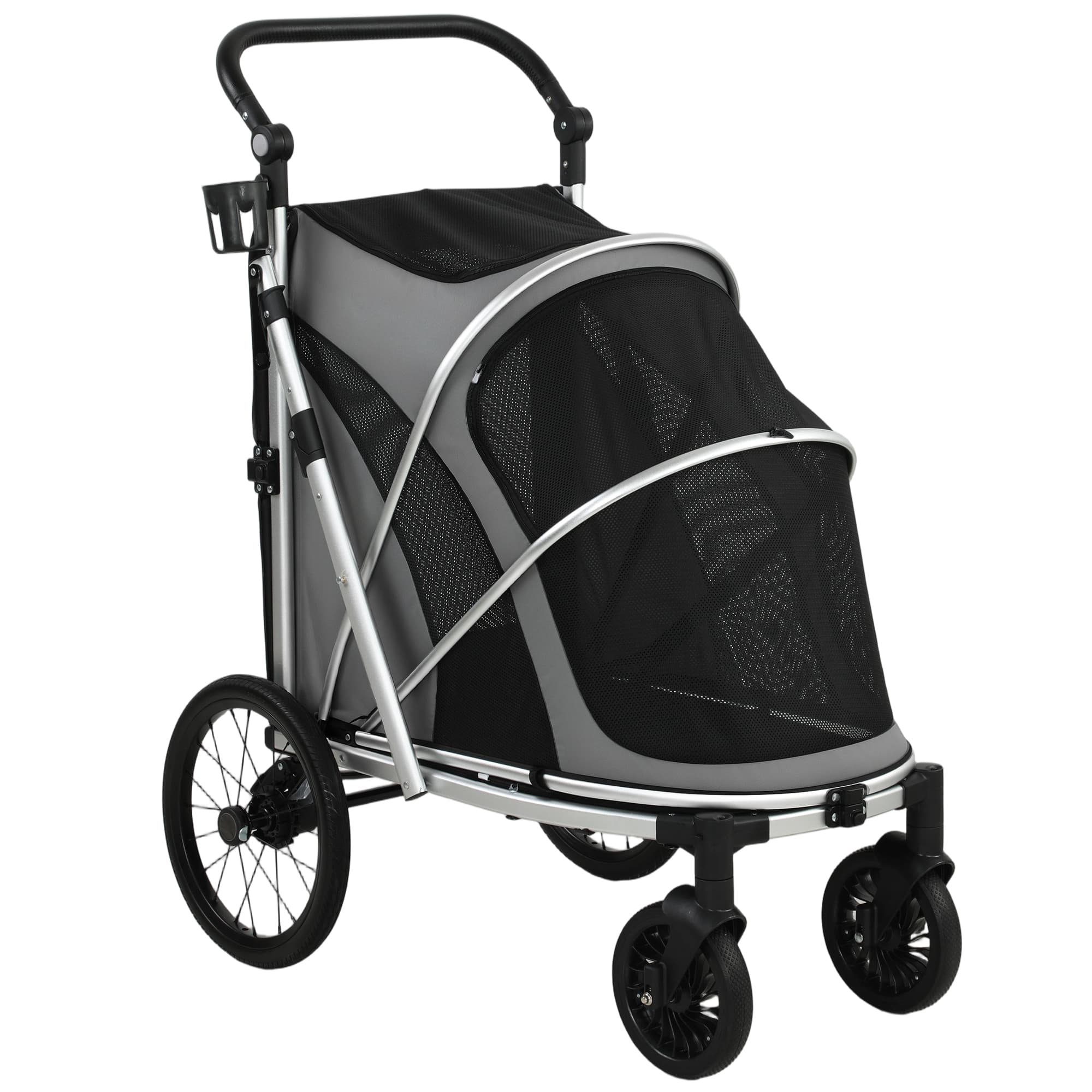 PawHut Dog Stroller, Easy Folding Pet Stroller for Small and Medium Dogs with Shock Absorption, Maximum Load 20 kg, Grey