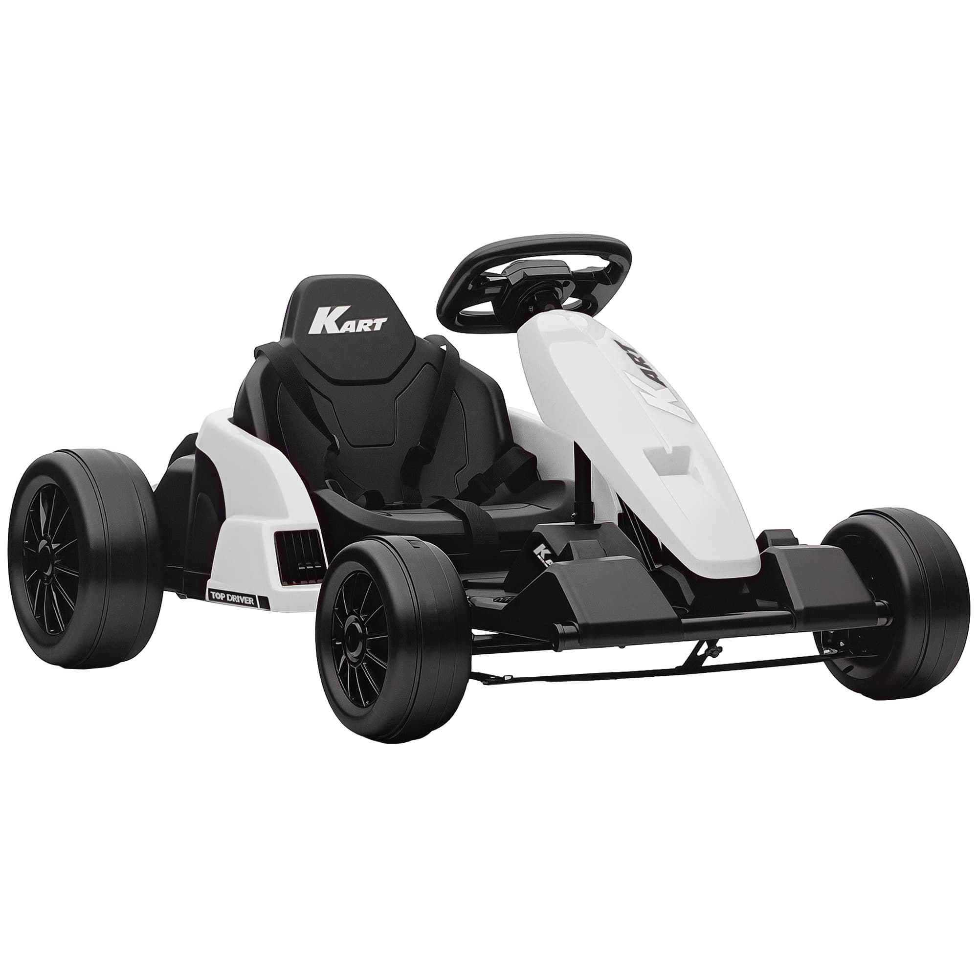 AIYAPLAY 24V Electric Drift Go Kart for Kids with Adjustable Seat, Safety Harness, Music, Horn, White | Aosom UK