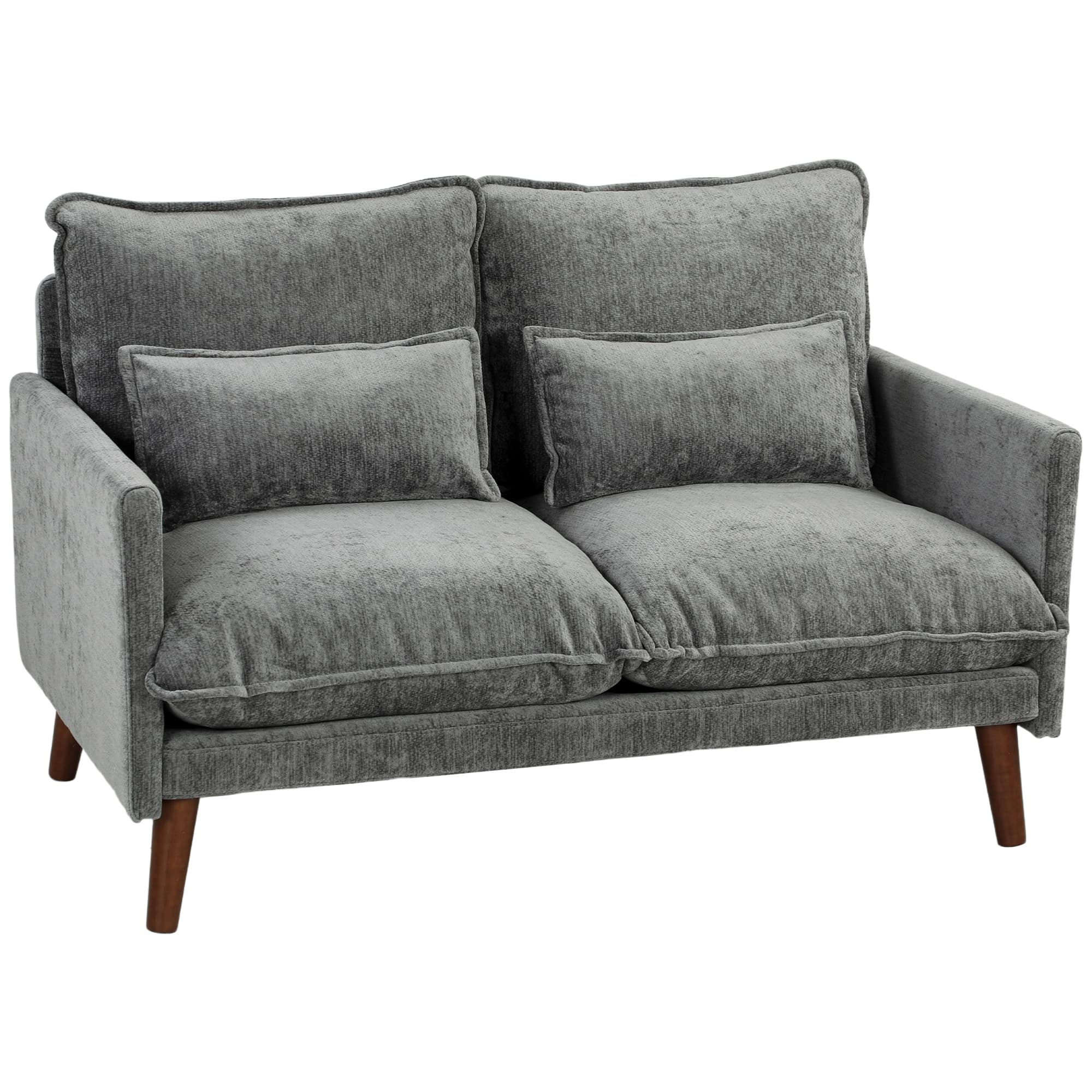 HOMCOM 2 Seater Sofa, Loveseat Sofa with Spring Cushions, Wide and Deep Seat, Wood Legs, Grey