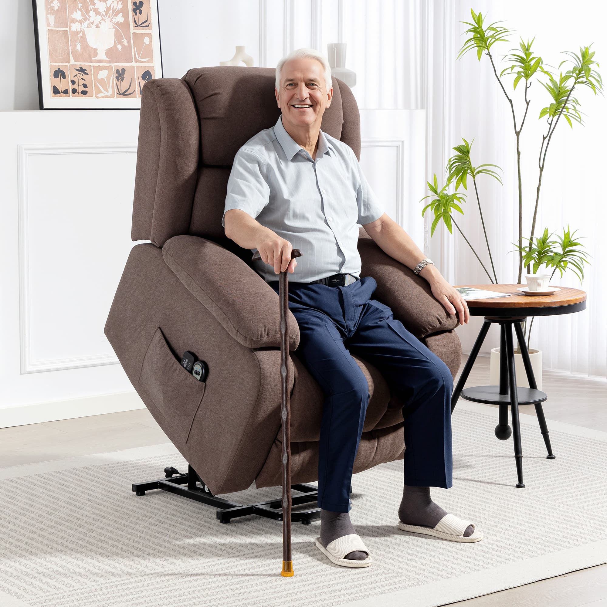 HOMCOM Eight-Point Massage Electric Lift Recliner Chair for Elderly, Power Rise & Recline Armchair with Remote, Dark Brown | Aosom UK