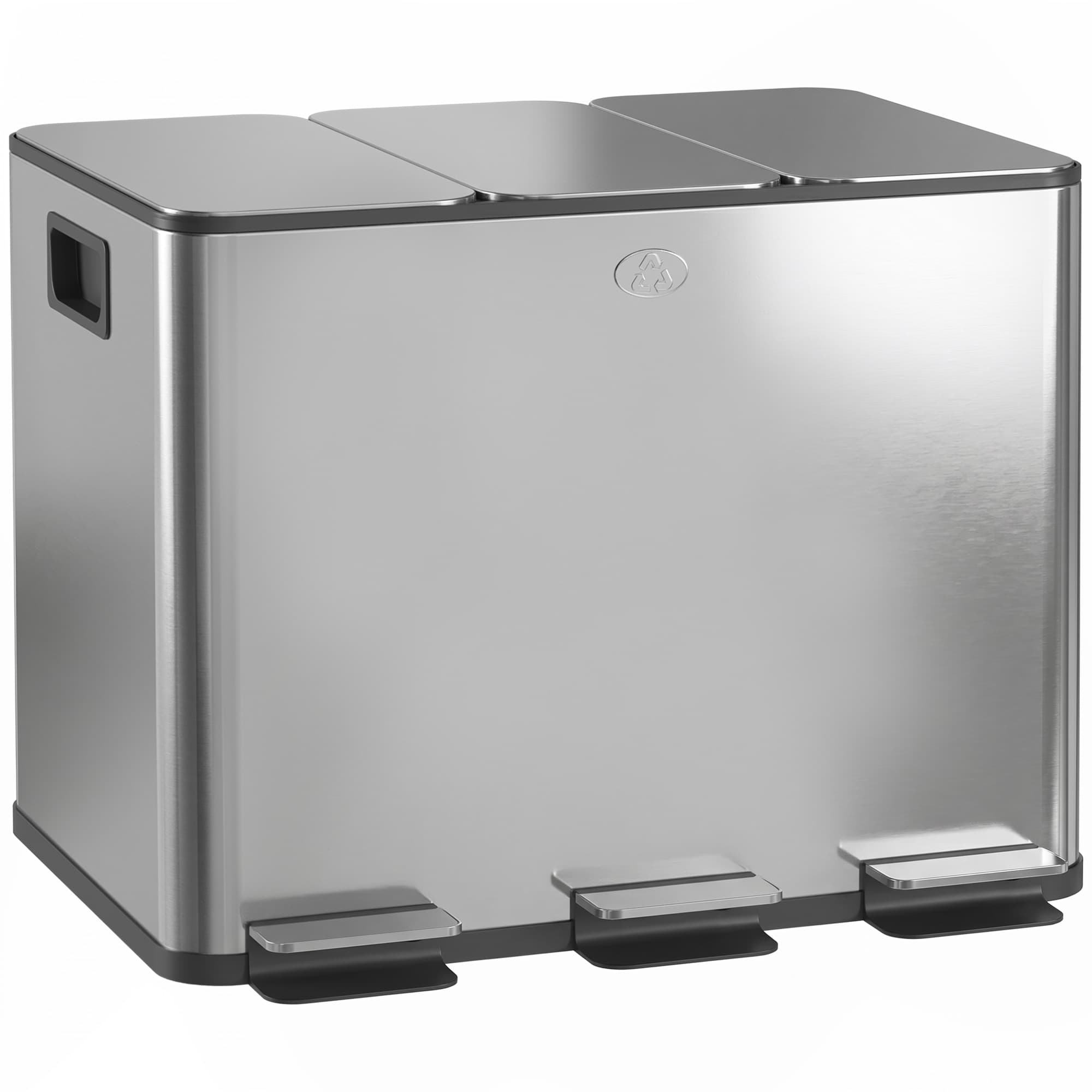 HOMCOM 3 x 20L Pedal Bin, Steel Triple Kitchen Bin with Soft Close Lid, Removable Inner Buckets, Fingerprint-Proof, Silver Tone