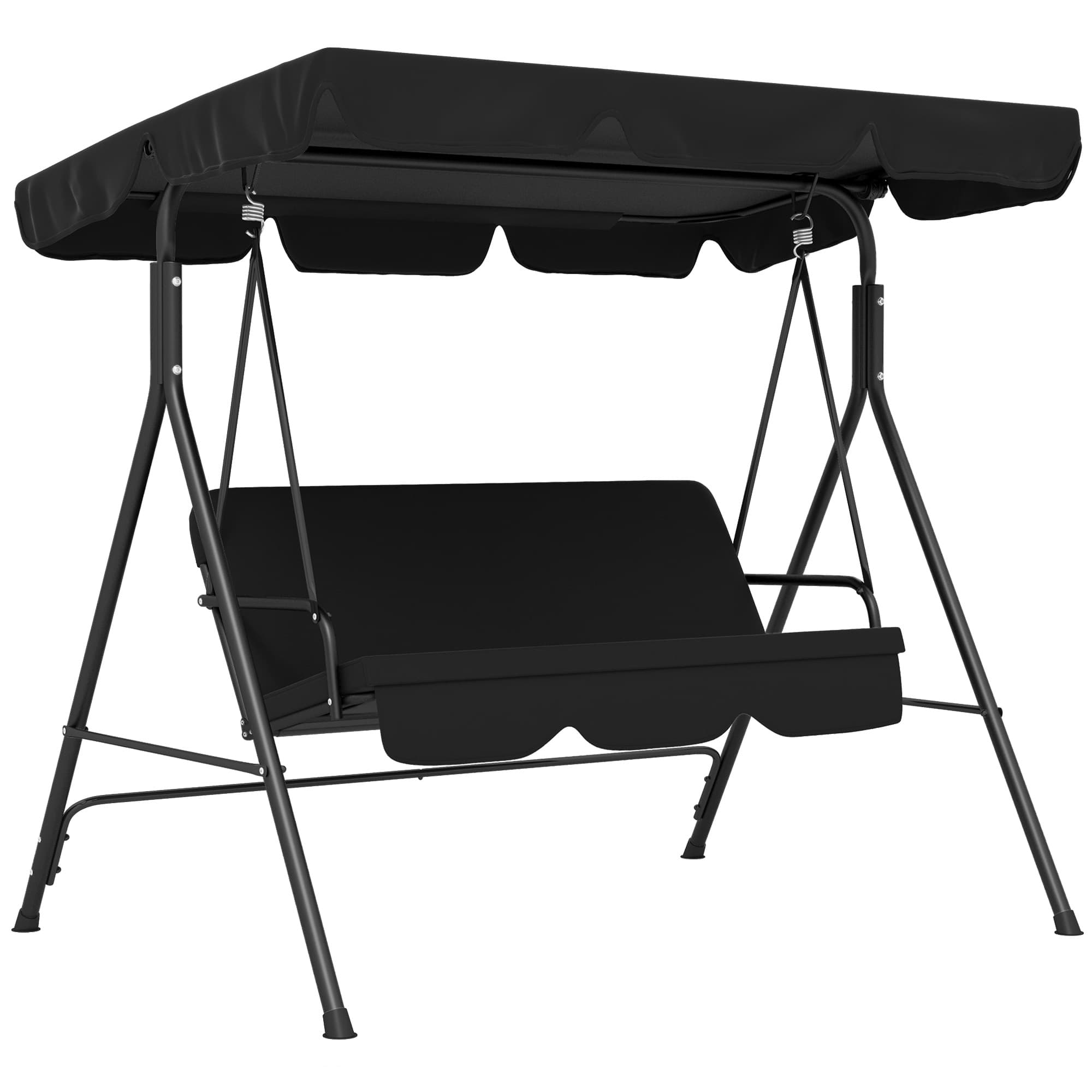 Outsunny 3-Seater Outdoor Garden Swing Chair with Padded Cushions & Adjustable Sunshade Canopy, Weather-Resistant, Black | Aosom UK