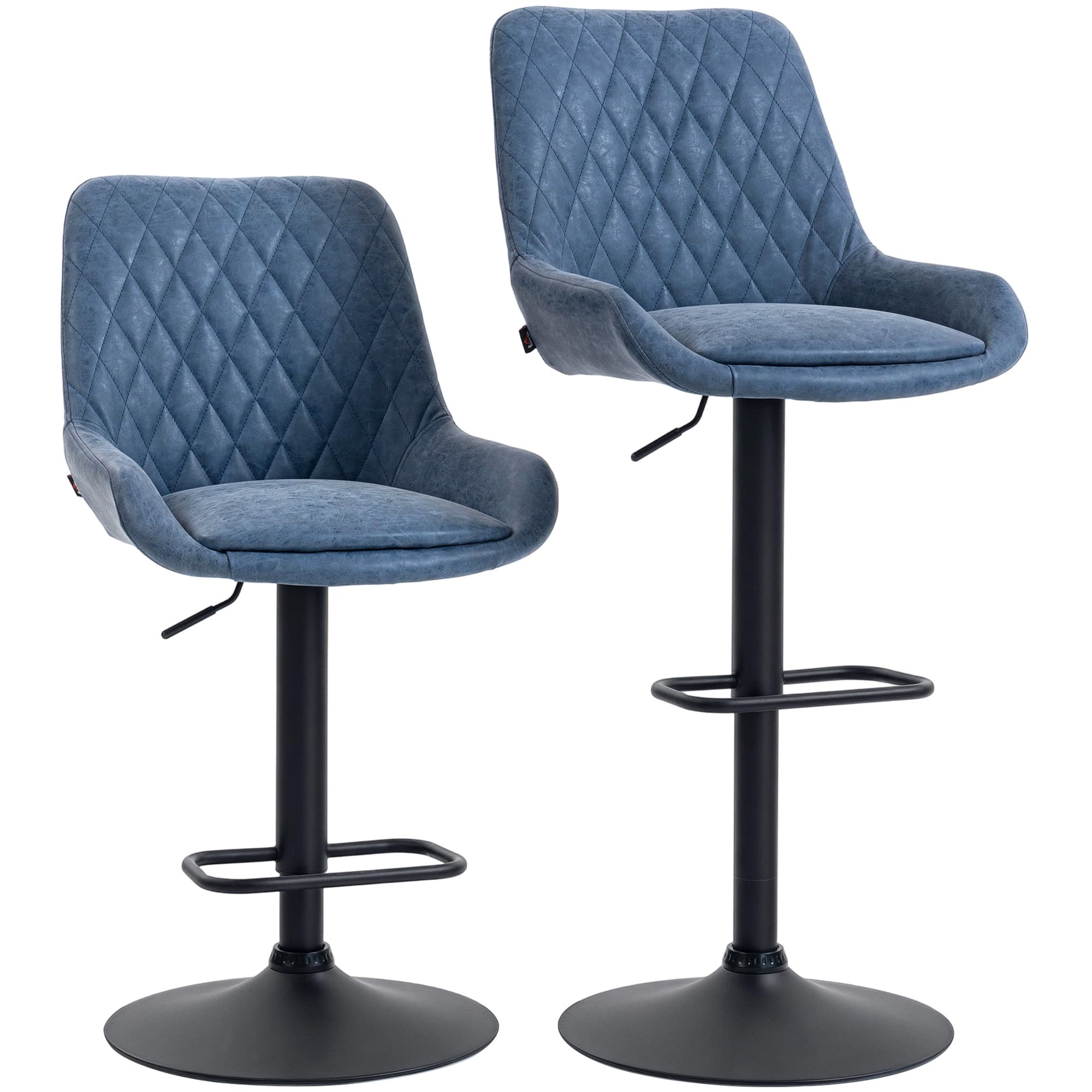 HOMCOM Set of Two Faux Leather Retro Bar Stools, Bar chairs with 7cm thick padded cushion - Dark Blue