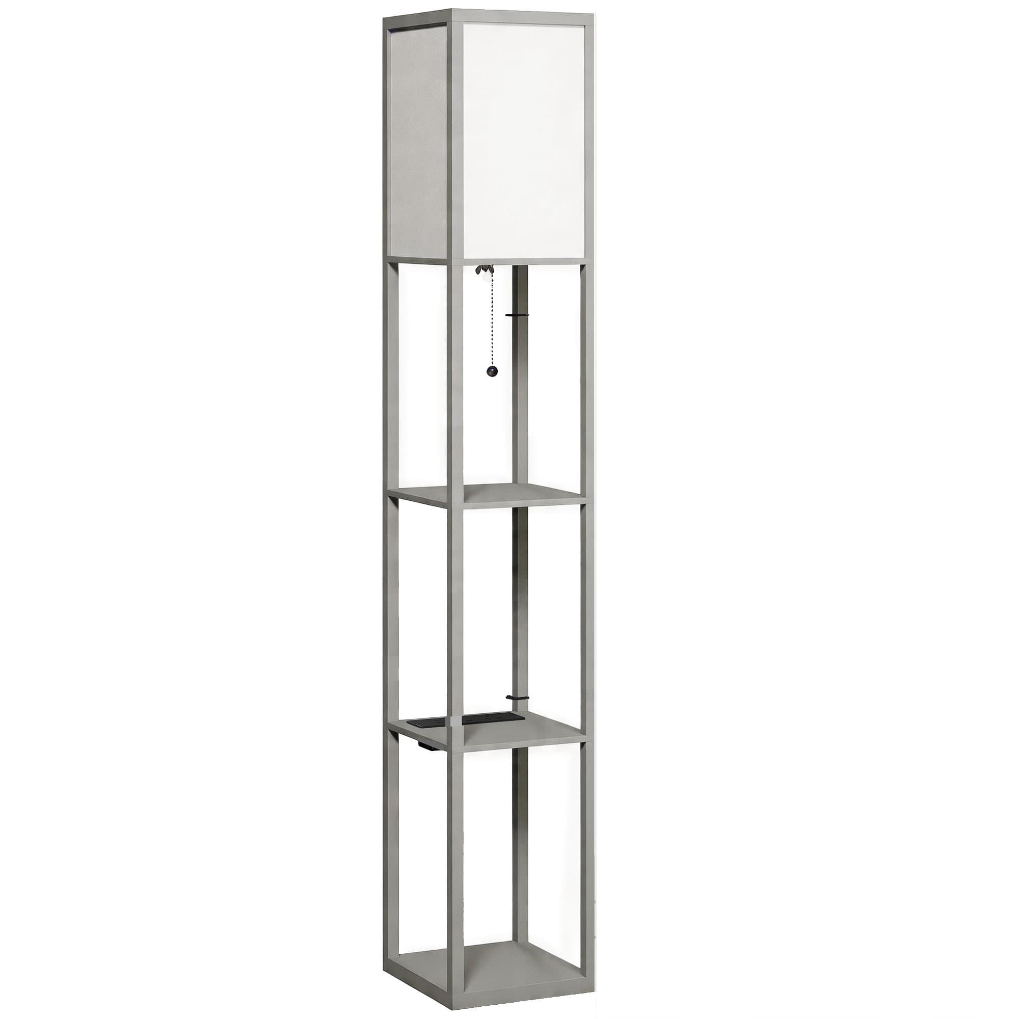 HOMCOM Floor Lamp with Shelves, 3 Layer Column Modern Standing Lamp for Living Room, Bedroom, Office, Grey