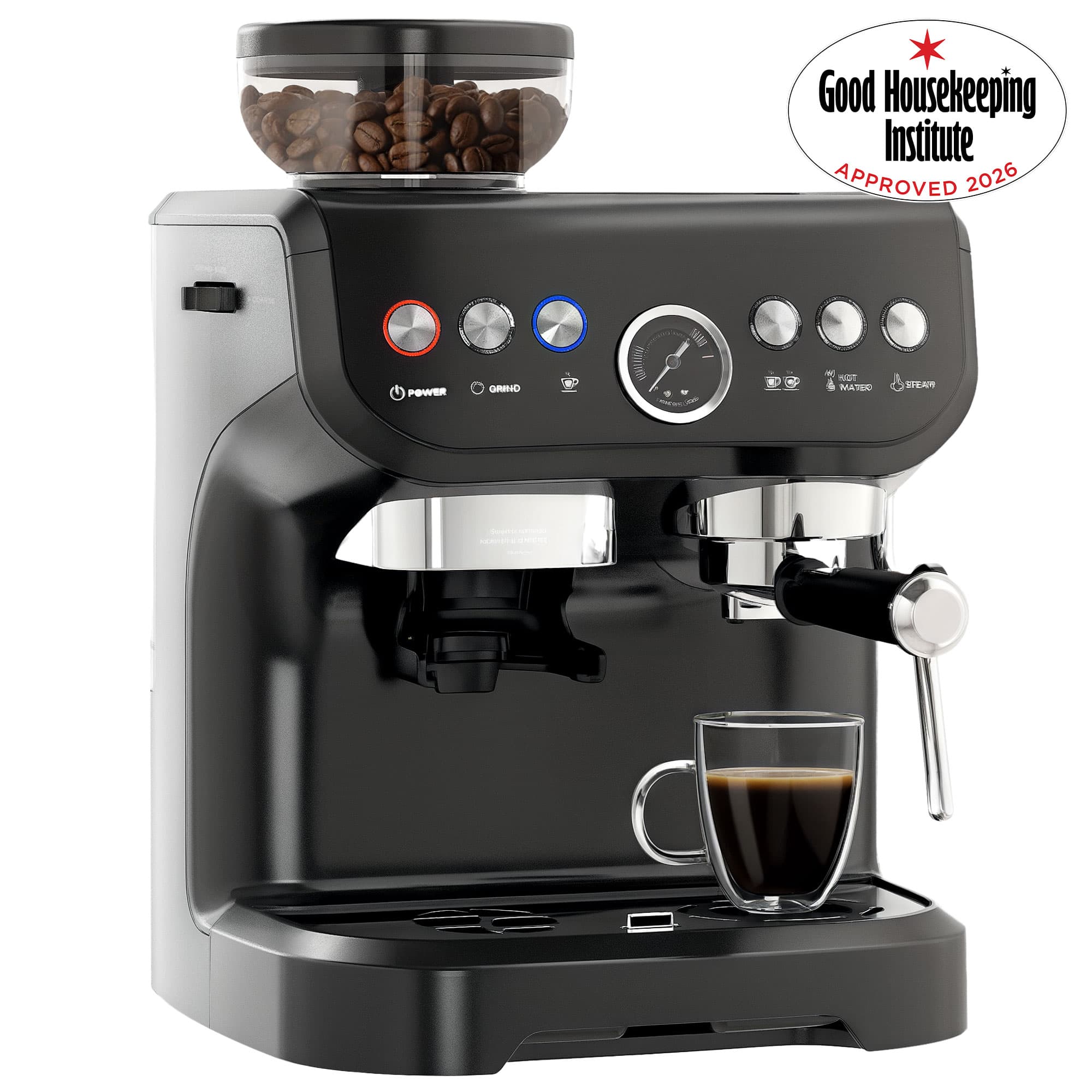 HOMCOM 15 Bar Coffee Machine, with Adjustable Grind, Steamer and Accessories