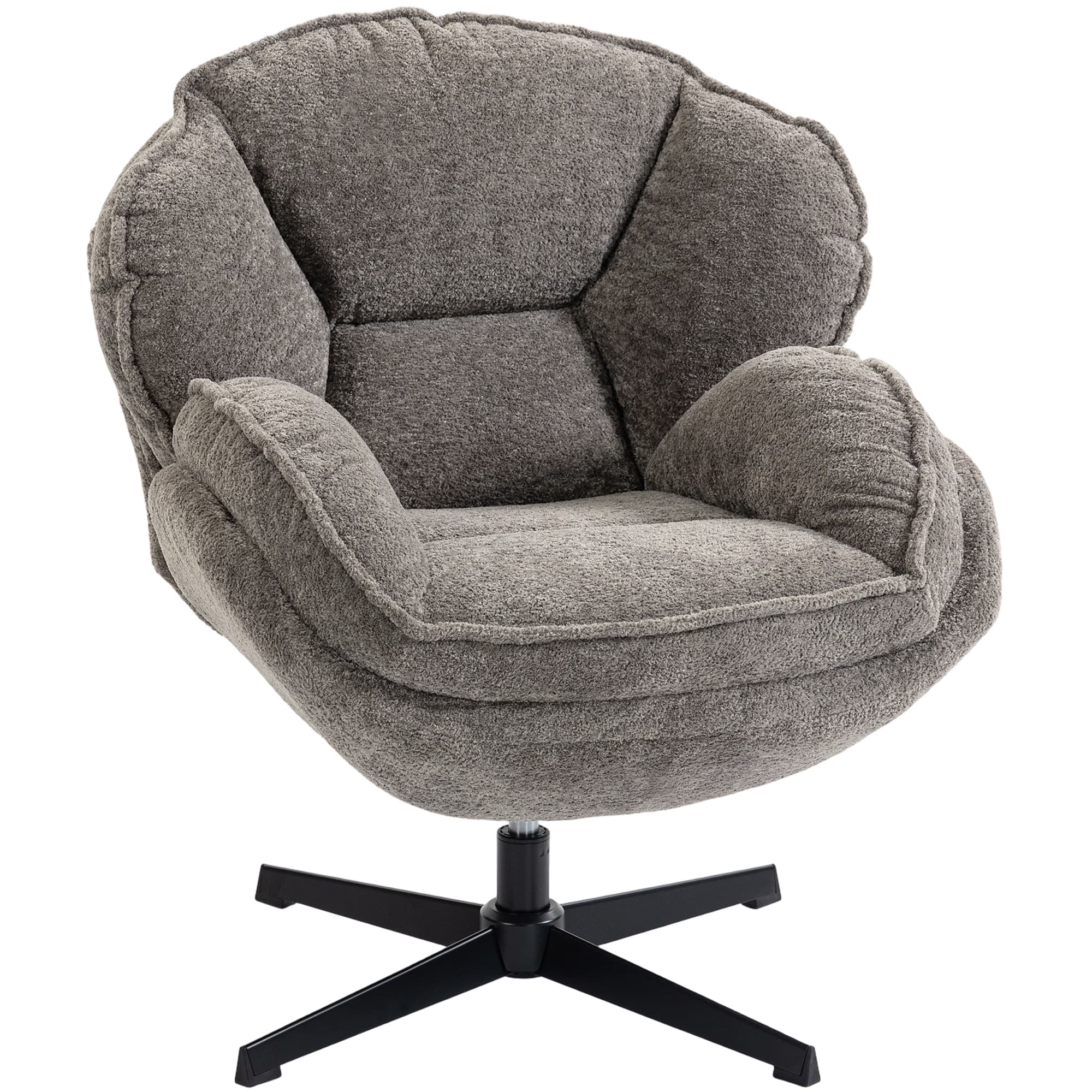 HOMCOM Modern Wingback Accent Chair, Velvet Armchair with Four-Star Base, S-Springs, 360° Swivel, Grey