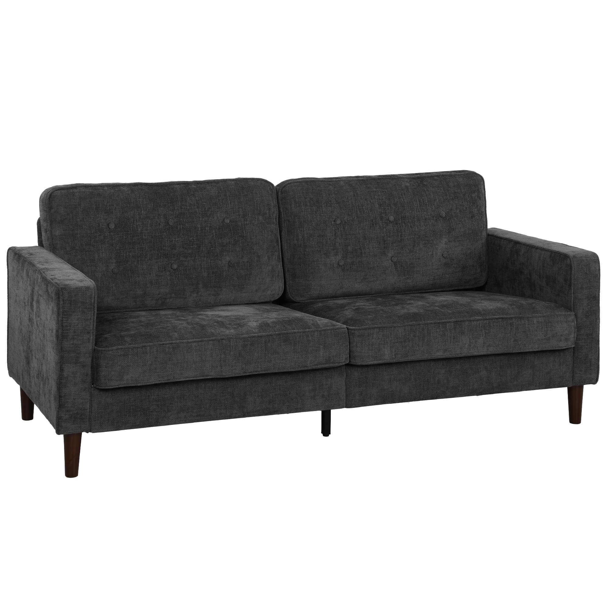 HOMCOM 3 Seater Sofa Button Tufted Upholstered Velvet Couch with Wood Legs for Living Room, Dark Grey