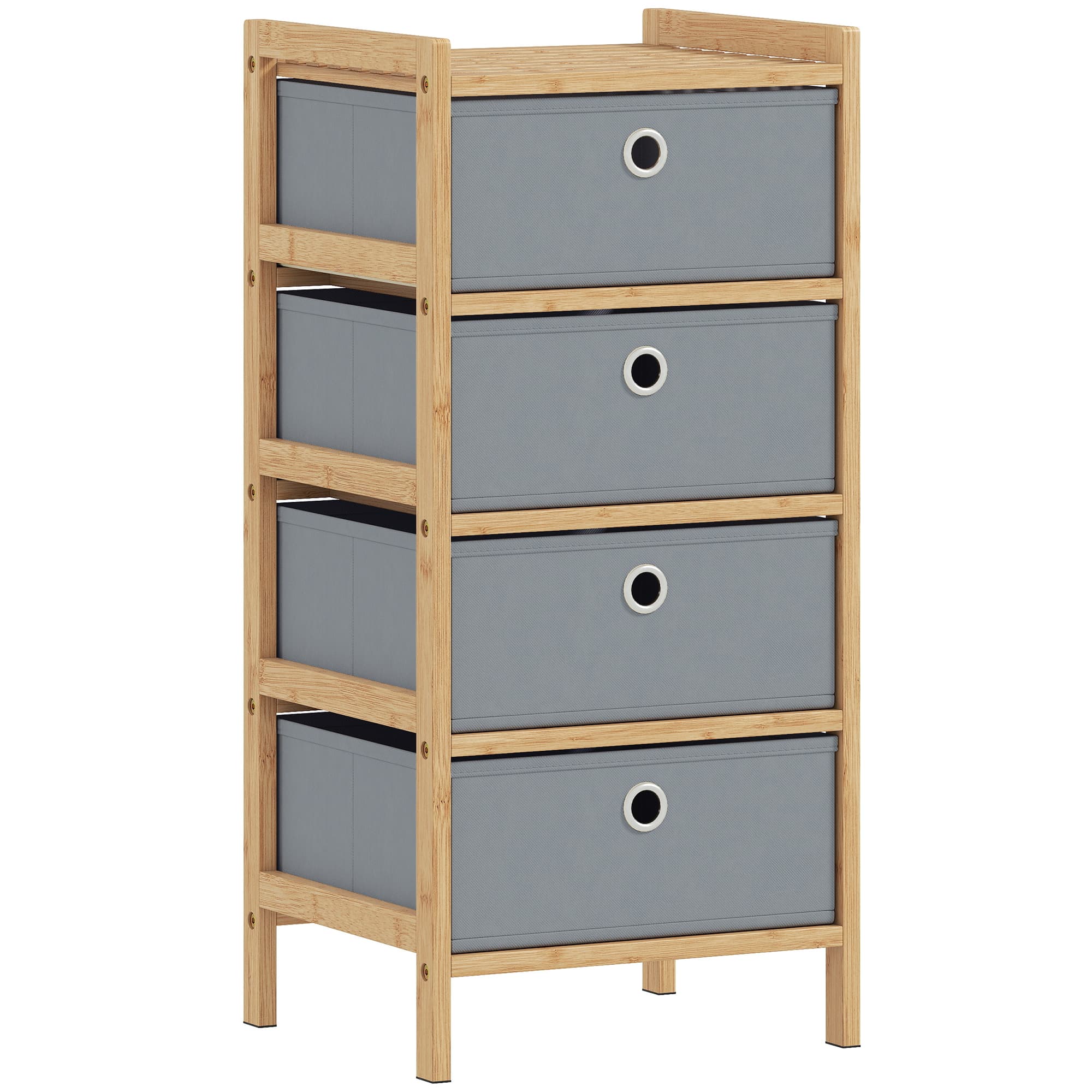 HOMCOM Chest of Drawers, 3 Fabric Drawers Narrow Dresser with Bamboo Frame, Light Grey thumbnail 3