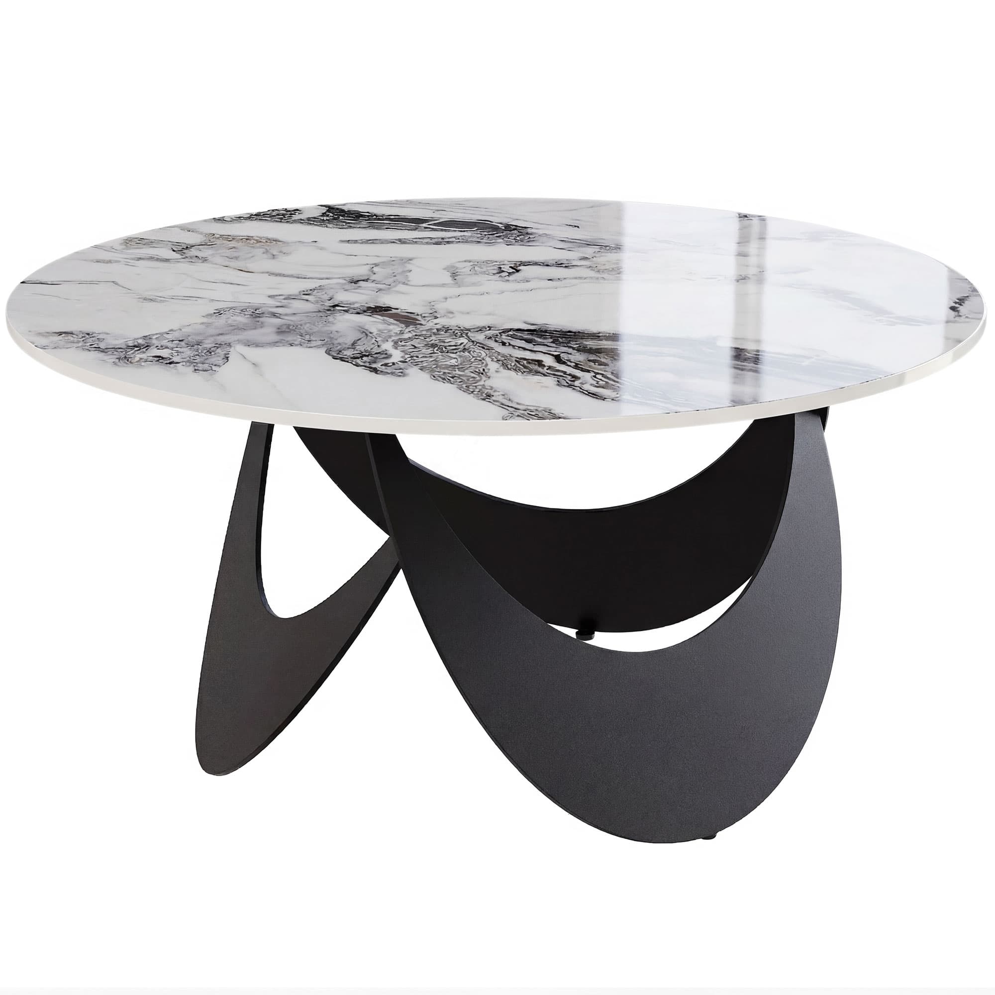 HOMCOM Coffee Table Sintered Stone Top Adjustable Foot Pads Modern Center Table for Living Room White and Black