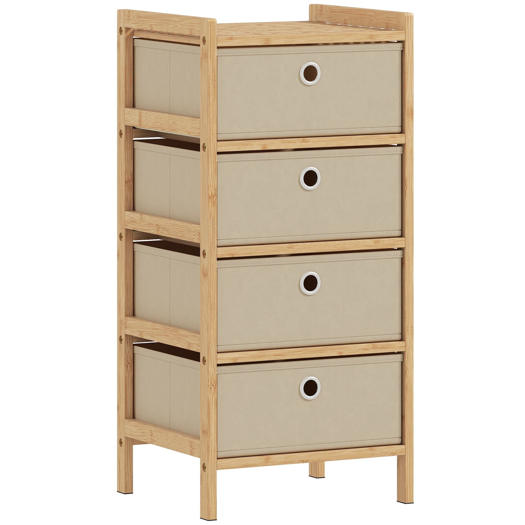 HOMCOM Chest of Drawers, 3 Fabric Drawers Narrow Dresser with Bamboo Frame, Cream White thumbnail 2