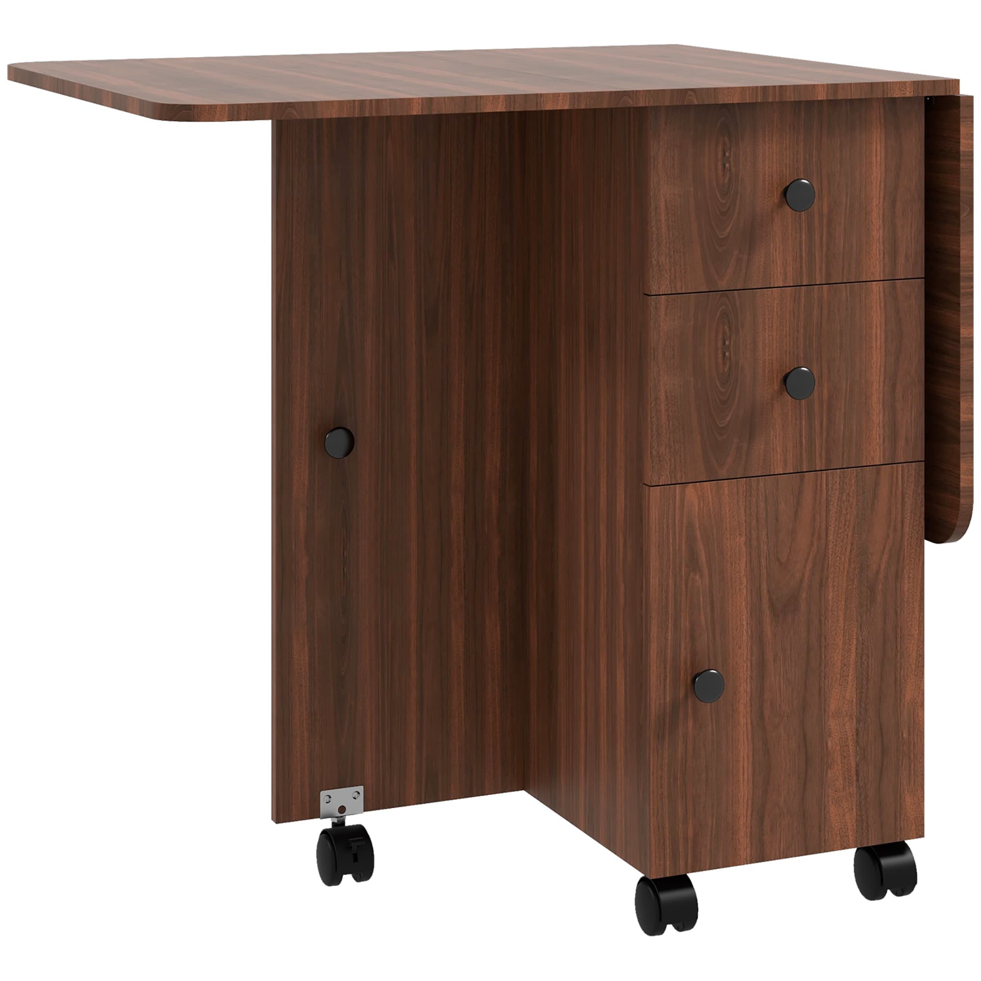 HOMCOM Multi-Storage Six-Person Drop Leaf Dining Table -  Distressed Brown | Aosom UK
