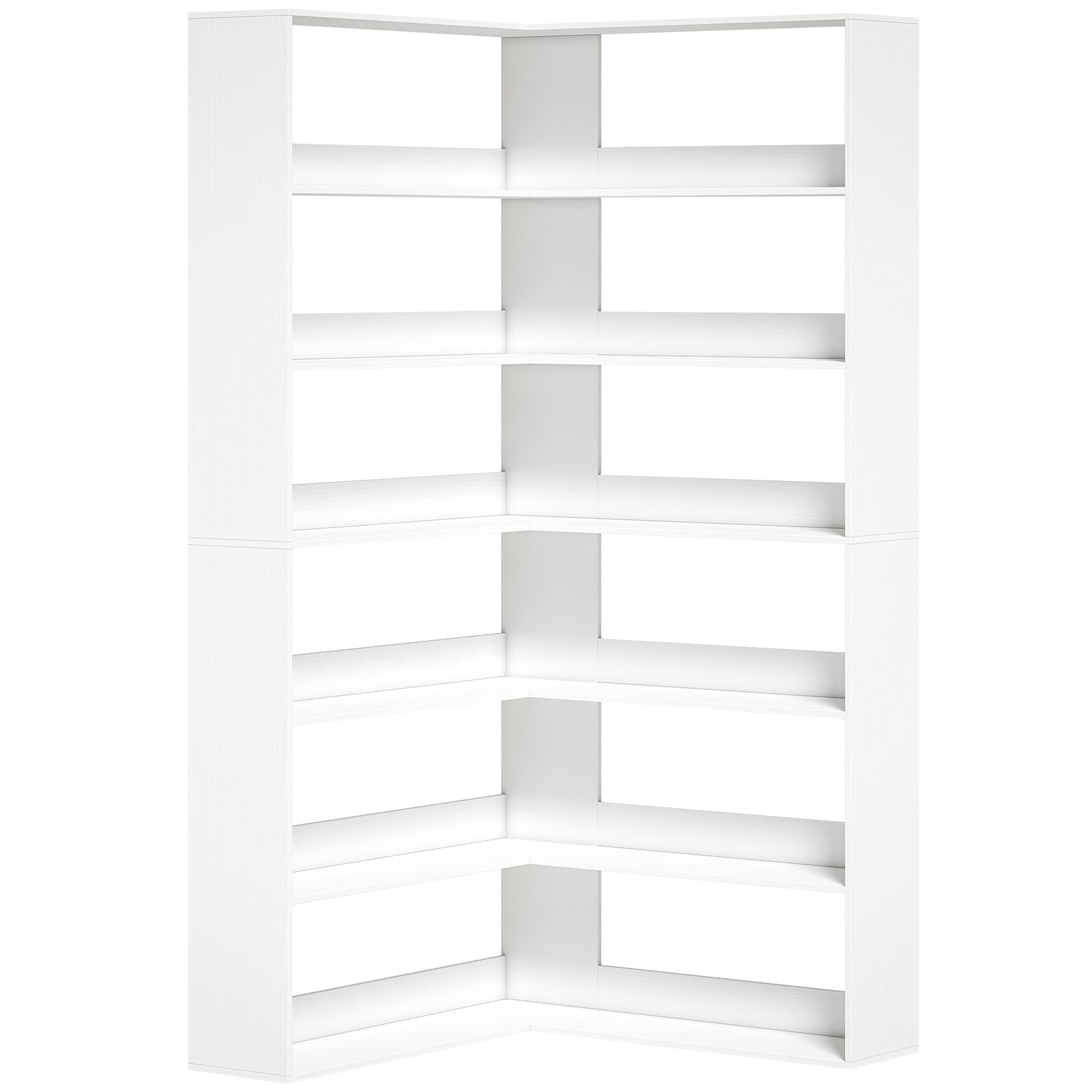 HOMCOM 7 Tiers Bookshelf, L-Shaped Corner Bookcase with Anti-Slip Rear Guard, White Wood Effect