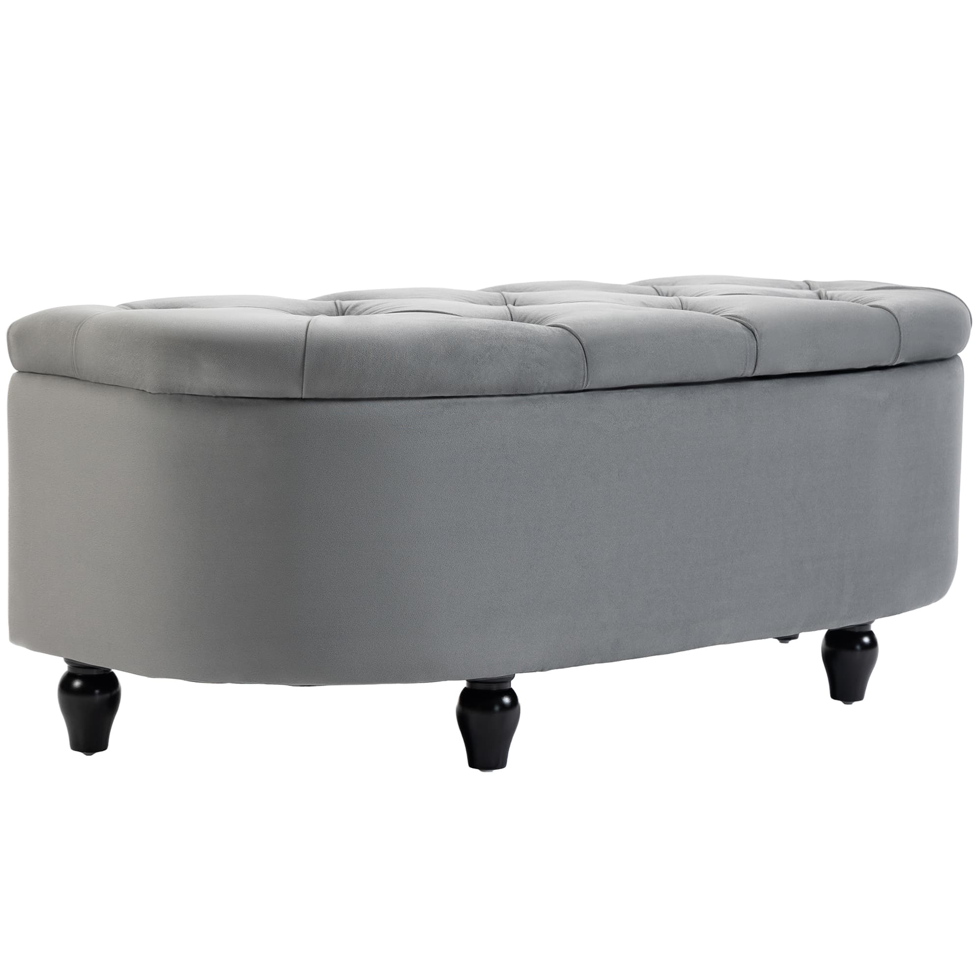 HOMCOM Semi-Circle Bed End Bench Ottoman w/ Storage Tufted Upholstered Accent Seat Footrest Stool w/ Rubberwood Legs for Bedroom & Entryway | Aosom UK