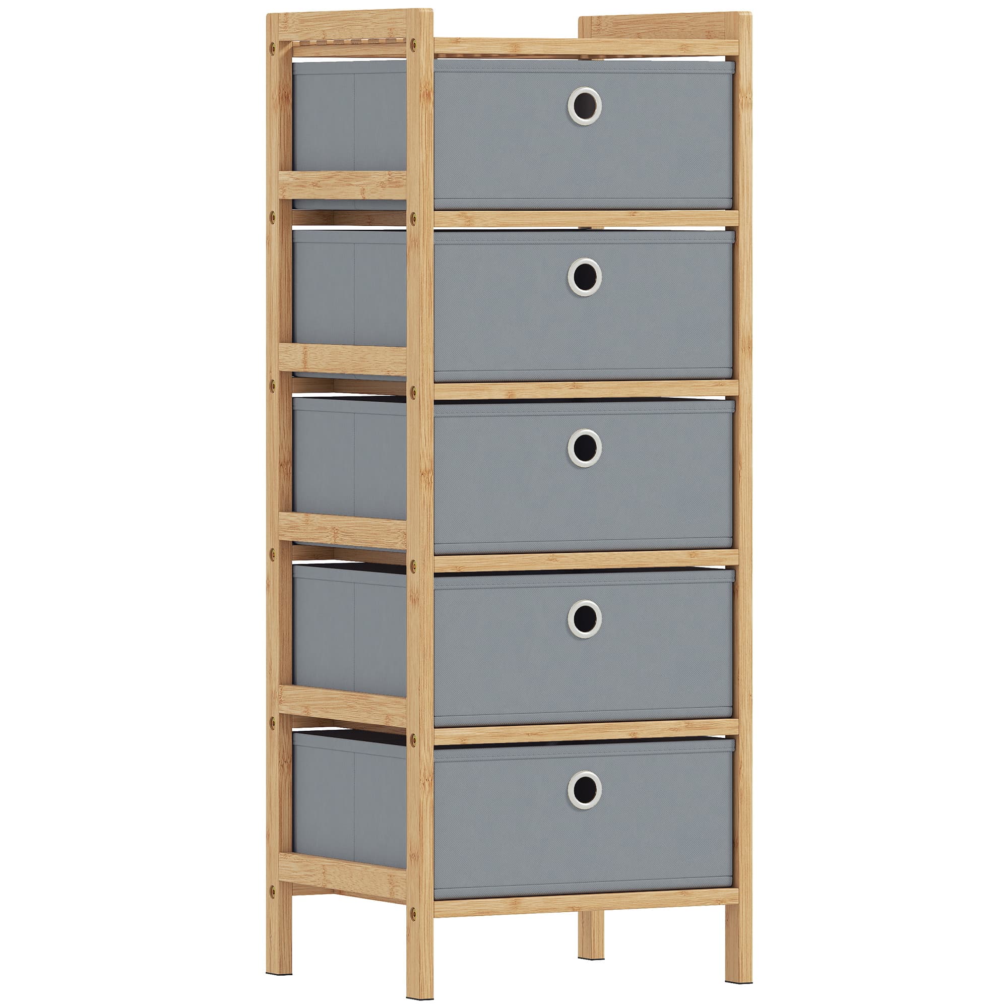 HOMCOM Chest of Drawers, 3 Fabric Drawers Narrow Dresser with Bamboo Frame, Light Grey thumbnail 2