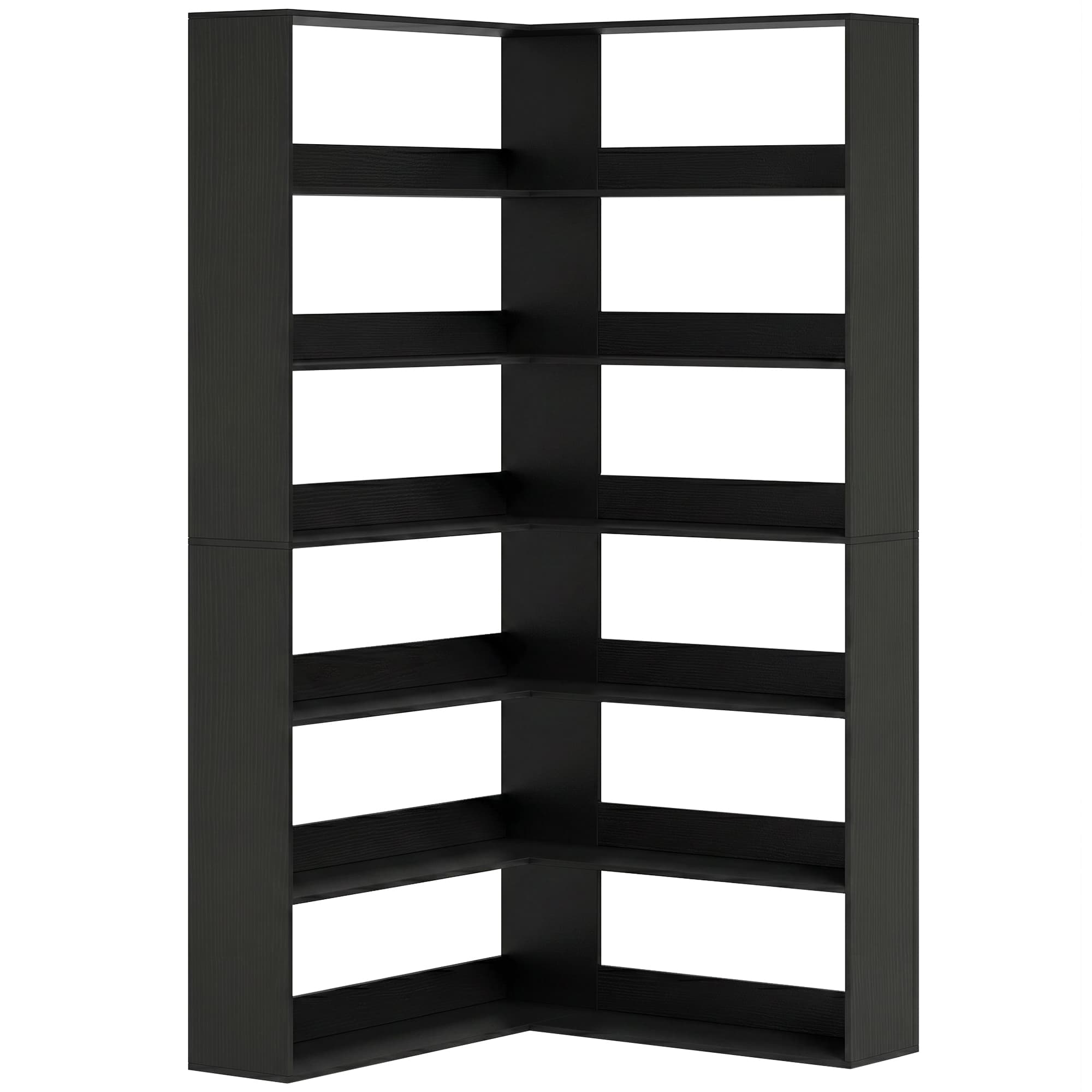 HOMCOM 7 Tiers Bookshelf, L-Shaped Corner Bookcase with Anti-Slip Rear Guard, Black Wood Effect