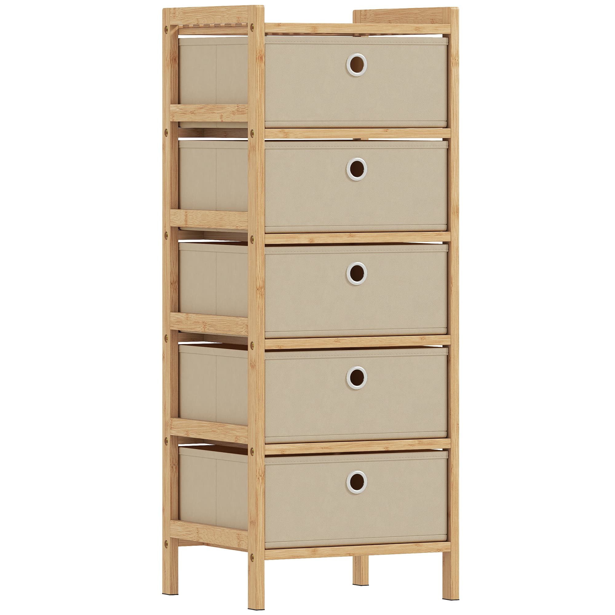 HOMCOM Chest of Drawers, 3 Fabric Drawers Narrow Dresser with Bamboo Frame, Cream White thumbnail 3