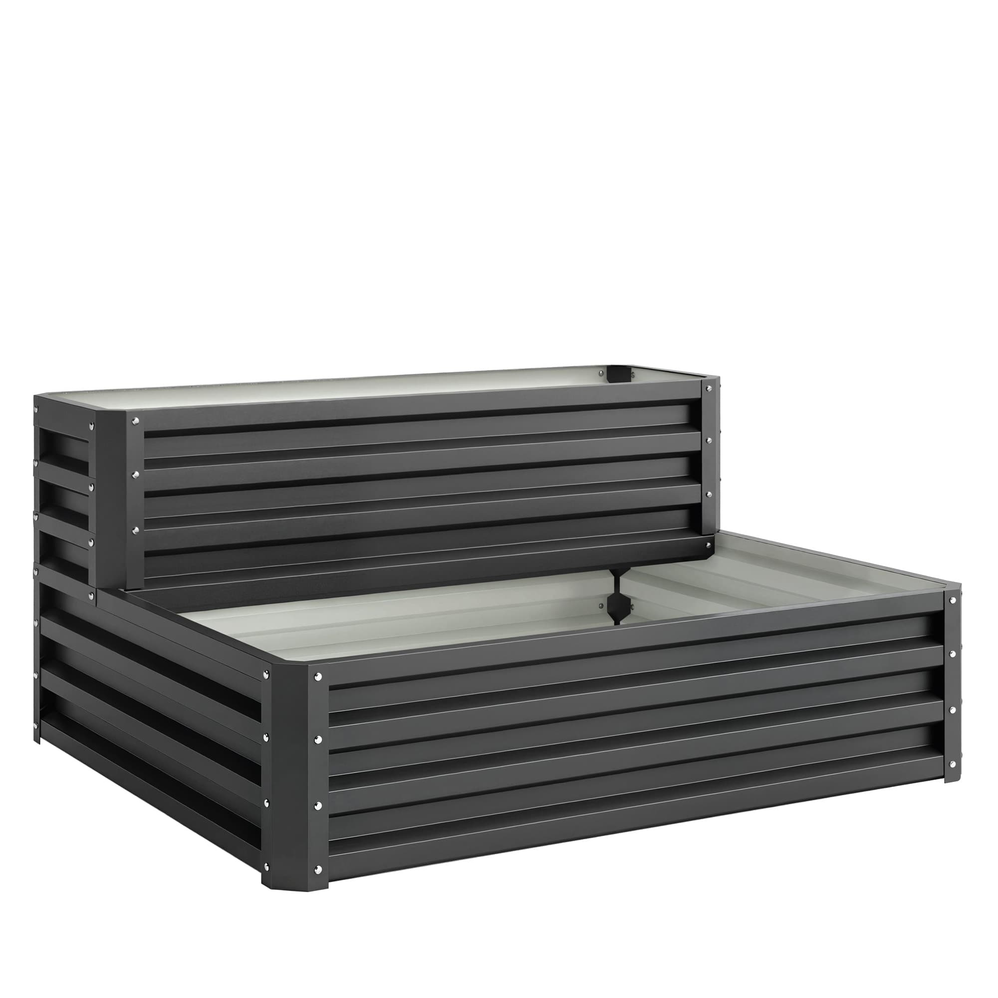 Outsunny 2 Tier Raised Garden Bed, Galvanised Planter Box with Open Bottom for Vegetables Flowers Herbs, 120x101x58cm, Dark Grey