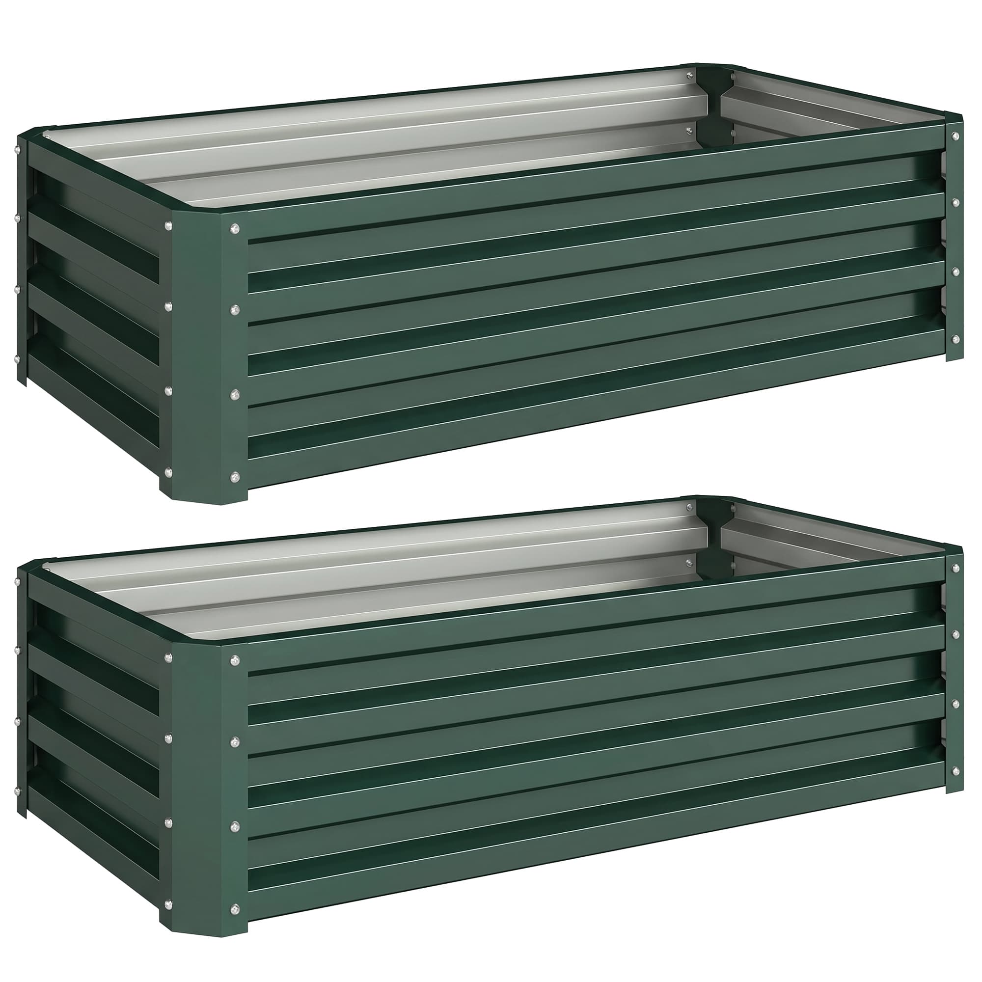 Outsunny Metal Raised Planters: Set of 2 Green Outdoor Beds for Flowers, Herbs & Vegetables