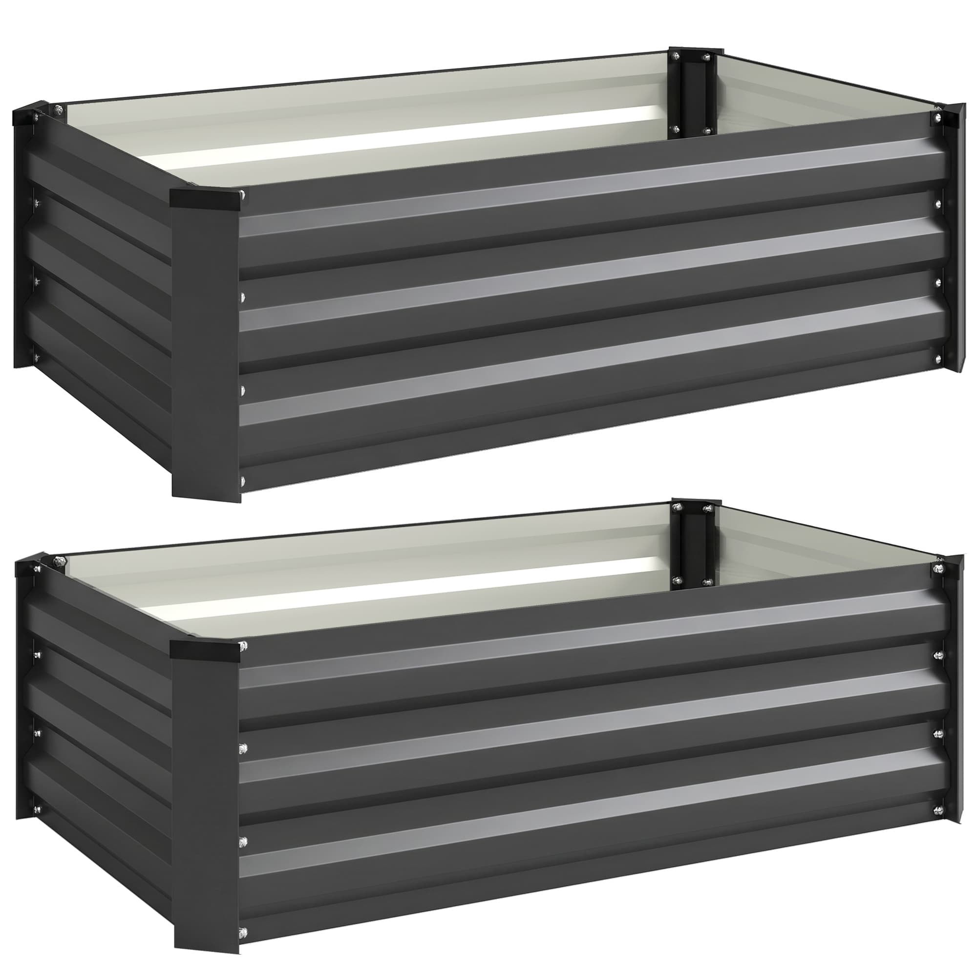 Outsunny Galvanised Raised Beds for Garden Set of 2, Outdoor Elevated Planter Box, Easy-to-assemble, for Growing Flowers, Herbs and Vegetables, Grey