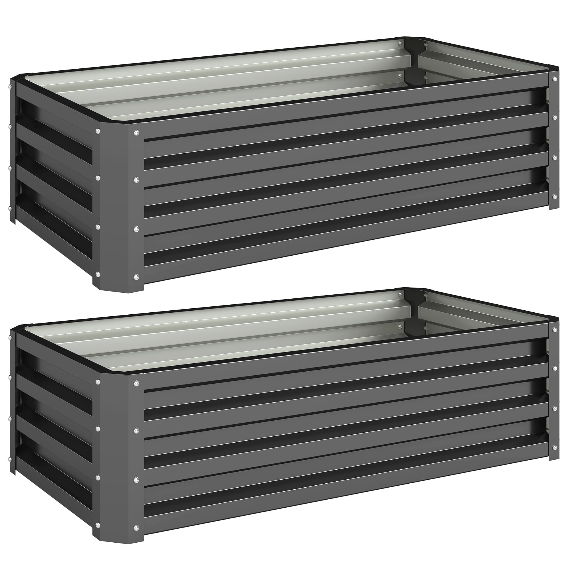 Outsunny Steel Raised Beds for Garden, Outdoor Planter Box, Set of 2, for Flowers, Herbs and Vegetables, Dark Grey