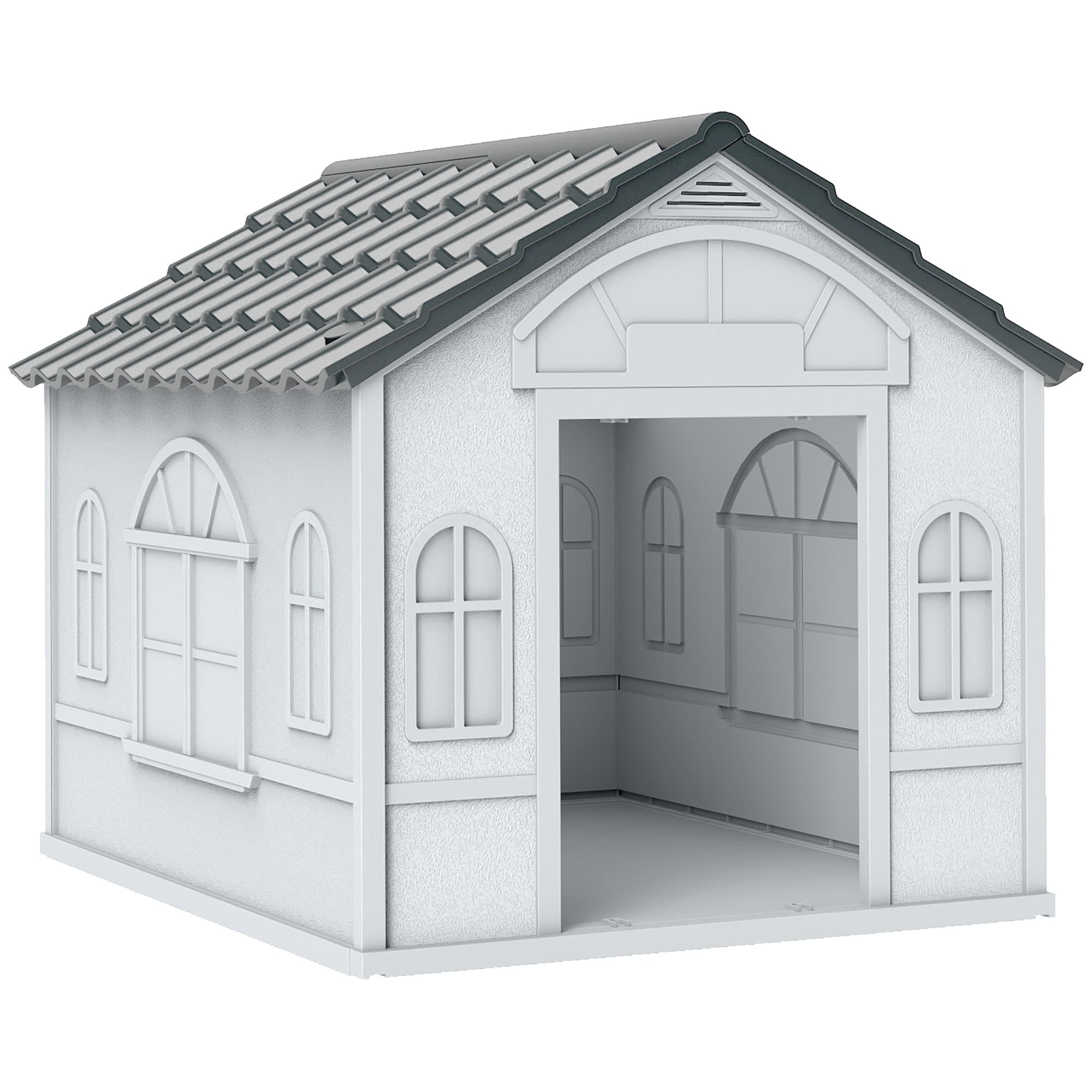 PawHut Plastic Weatherproof Dog House, Grey