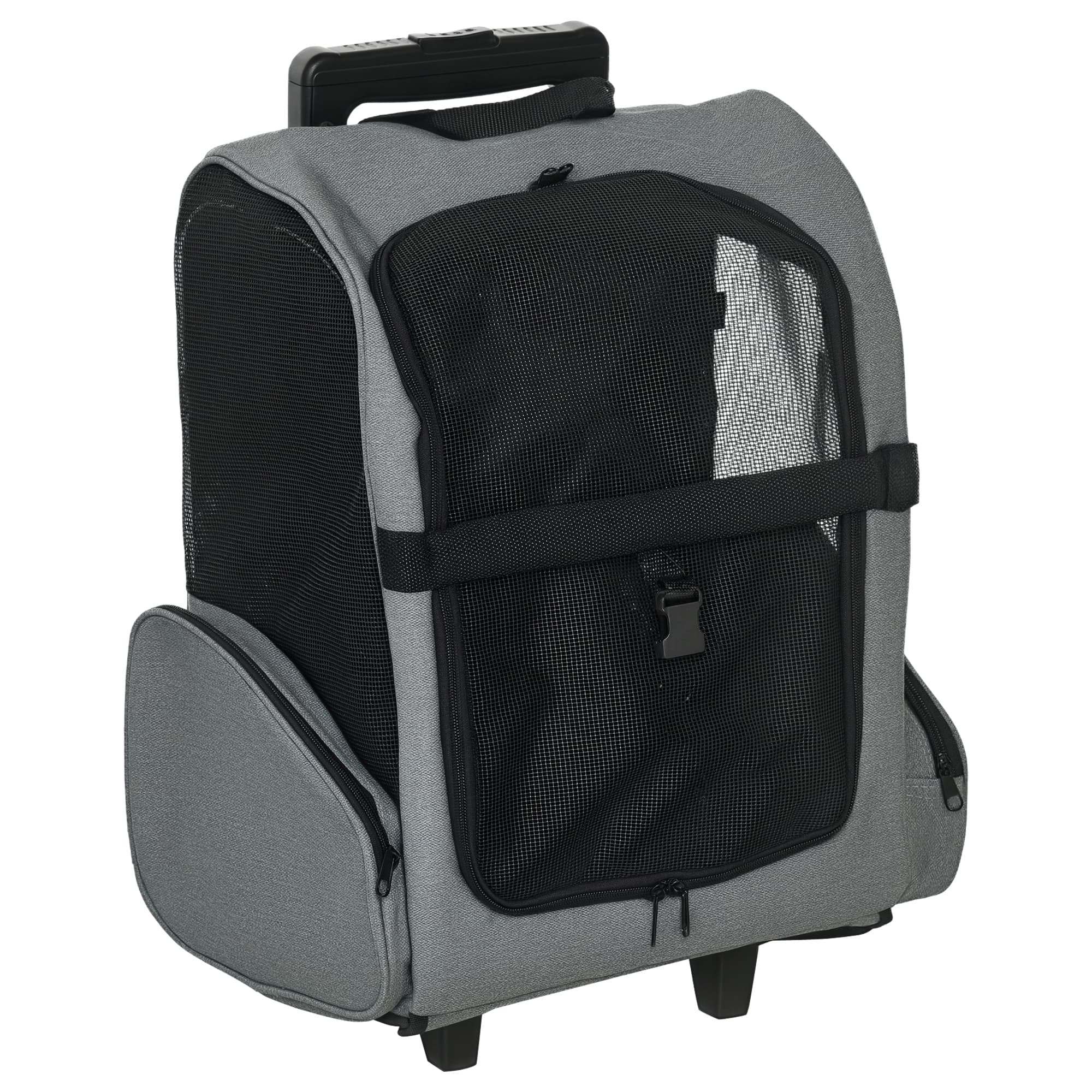 PawHut Pet Mobility Carrier: Portable Dog Travel Bag with Trolley, Telescopic Handle & Stroller Wheel, Grey | Aosom UK