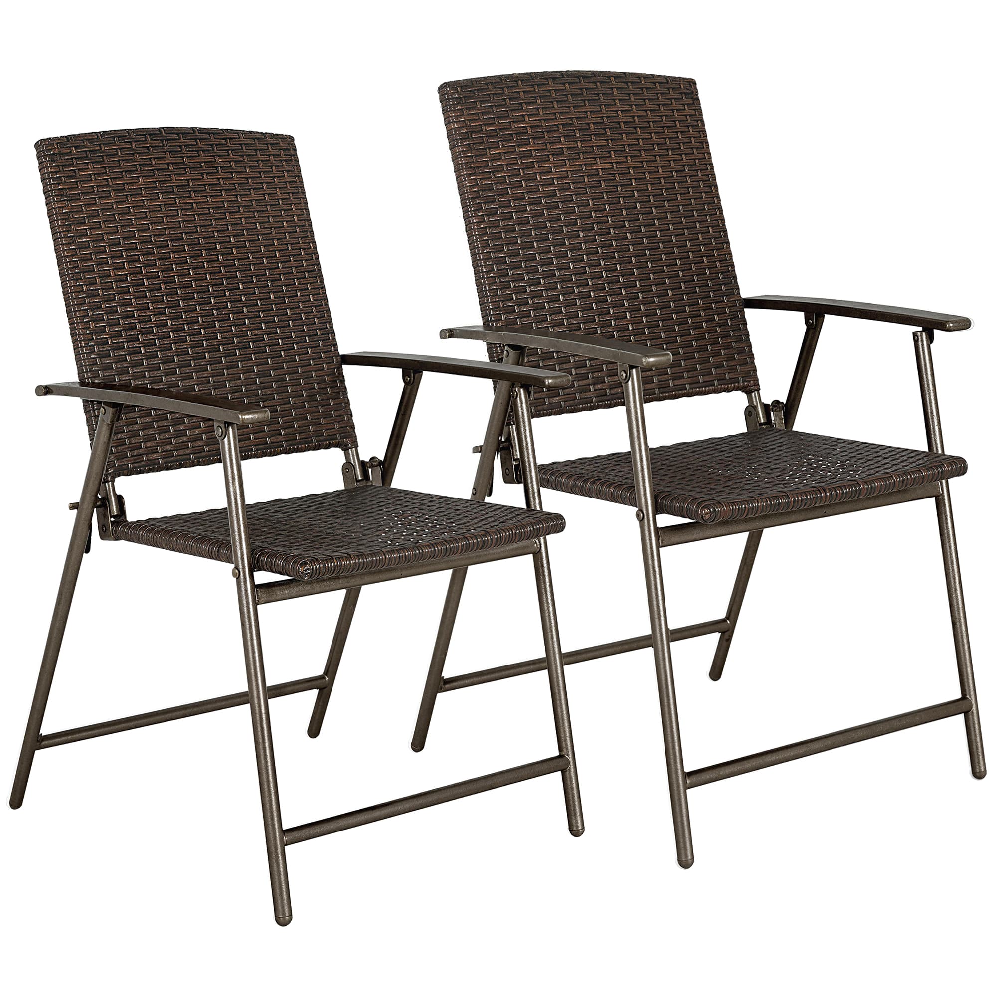Outsunny 2pcs Folding Garden Chair Rattan Bistro Set with Armrest for Outdoor Steel Frame | Aosom UK
