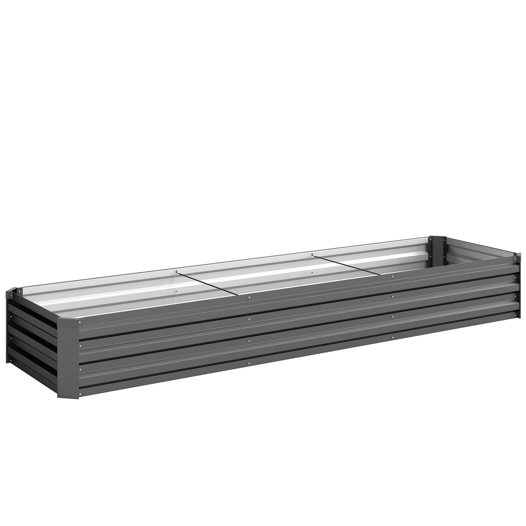 Outsunny Galvanised Raised Bed for Garden, Rectangular Outdoor Elevated Planter Box with Safety Edging and Open Bottom, 240 x 60cm, Grey