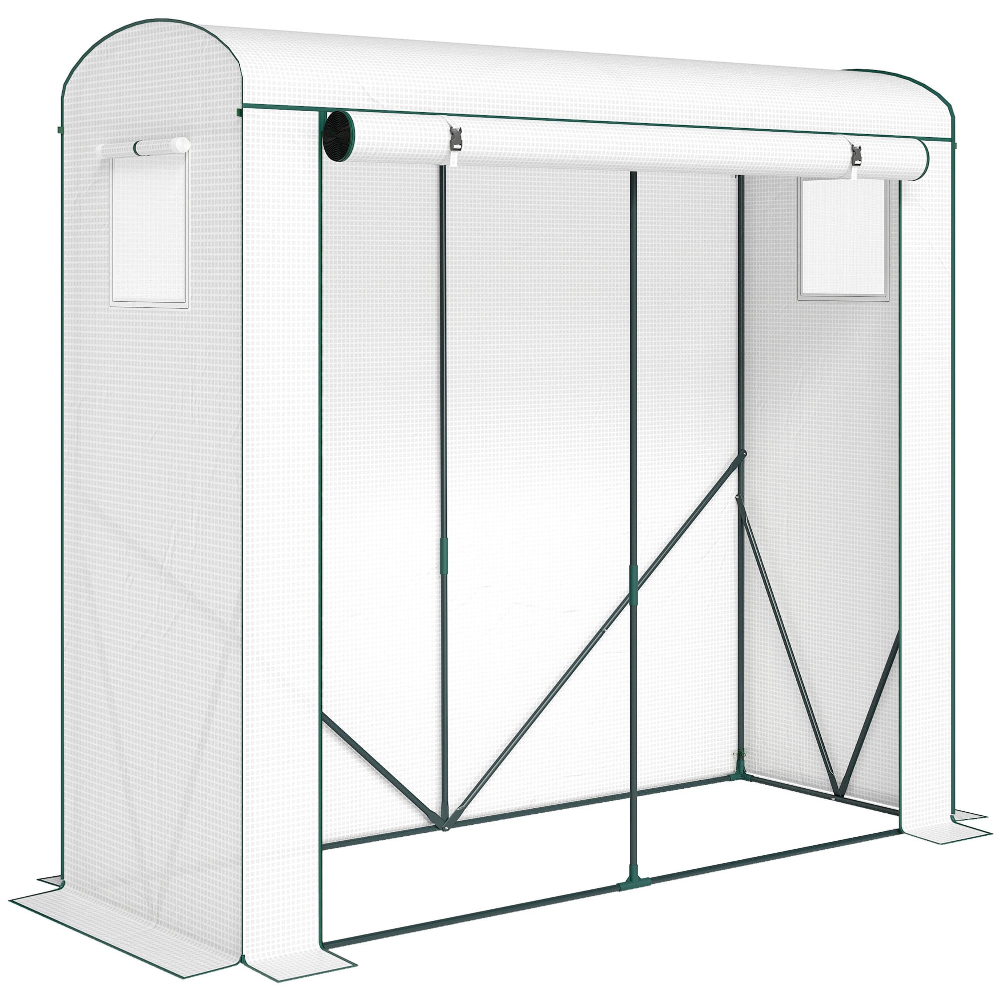 Outsunny Mini Greenhouse, Garden Tomato Growhouse with Roll-Up Door and 2 Mesh Windows, PE Cover, 200 x 75 x 188 cm, White