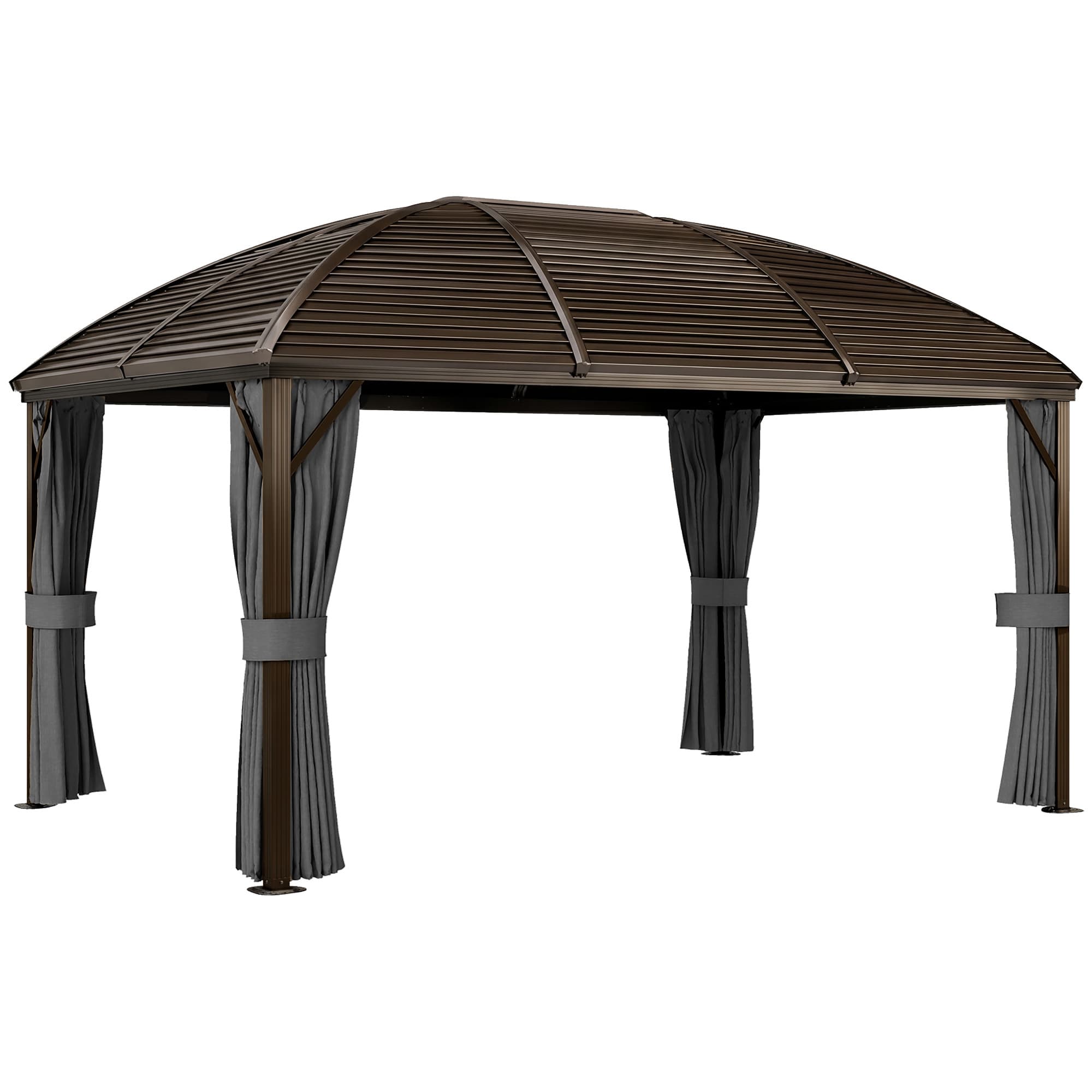 Outsunny 3 x 4m Hardtop Gazebo Canopy with Metal Roof, Aluminium Gazebo Permanent Pavilion with Netting and Curtains, Dark Grey