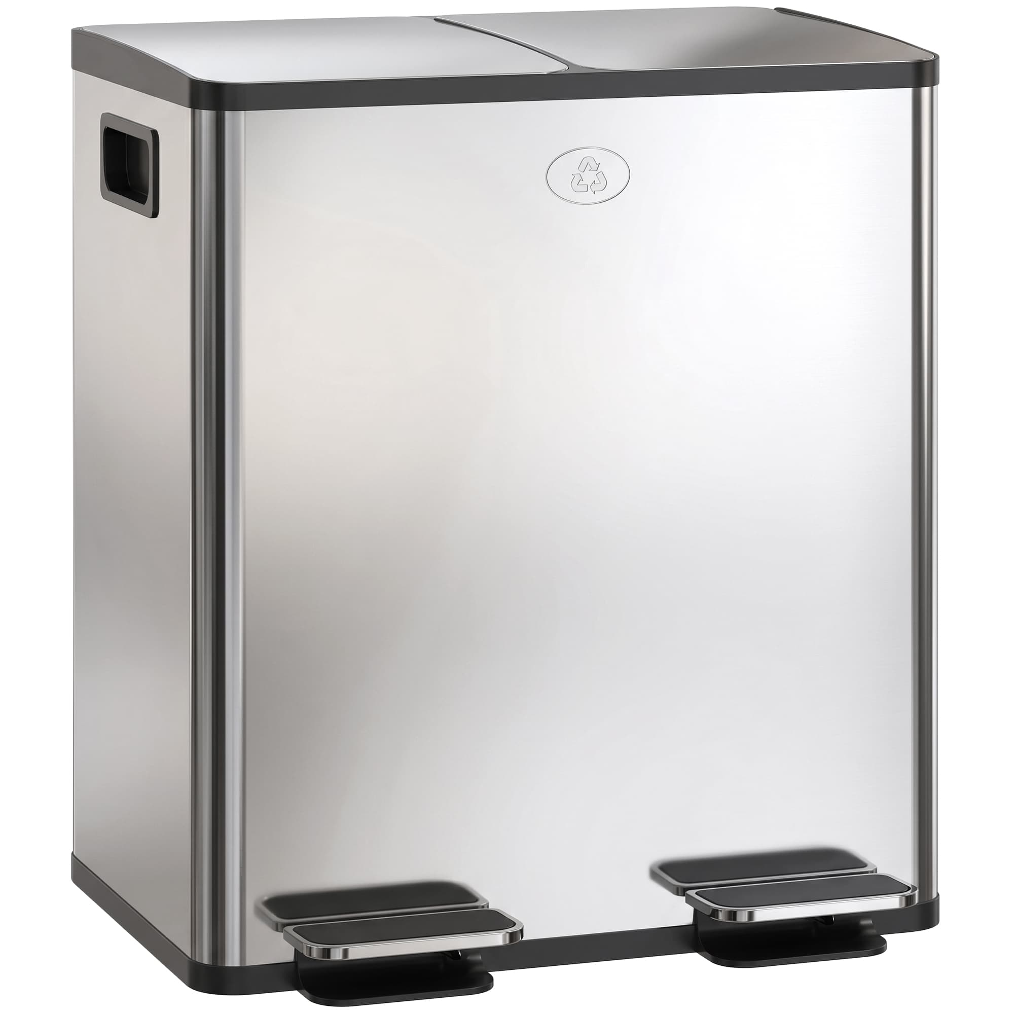 HOMCOM 2 x 20L Pedal Bin, Steel Dual Kitchen Bin with Soft Close Lid, Removable Inner Buckets, Fingerprint-Proof, Silver | Aosom UK