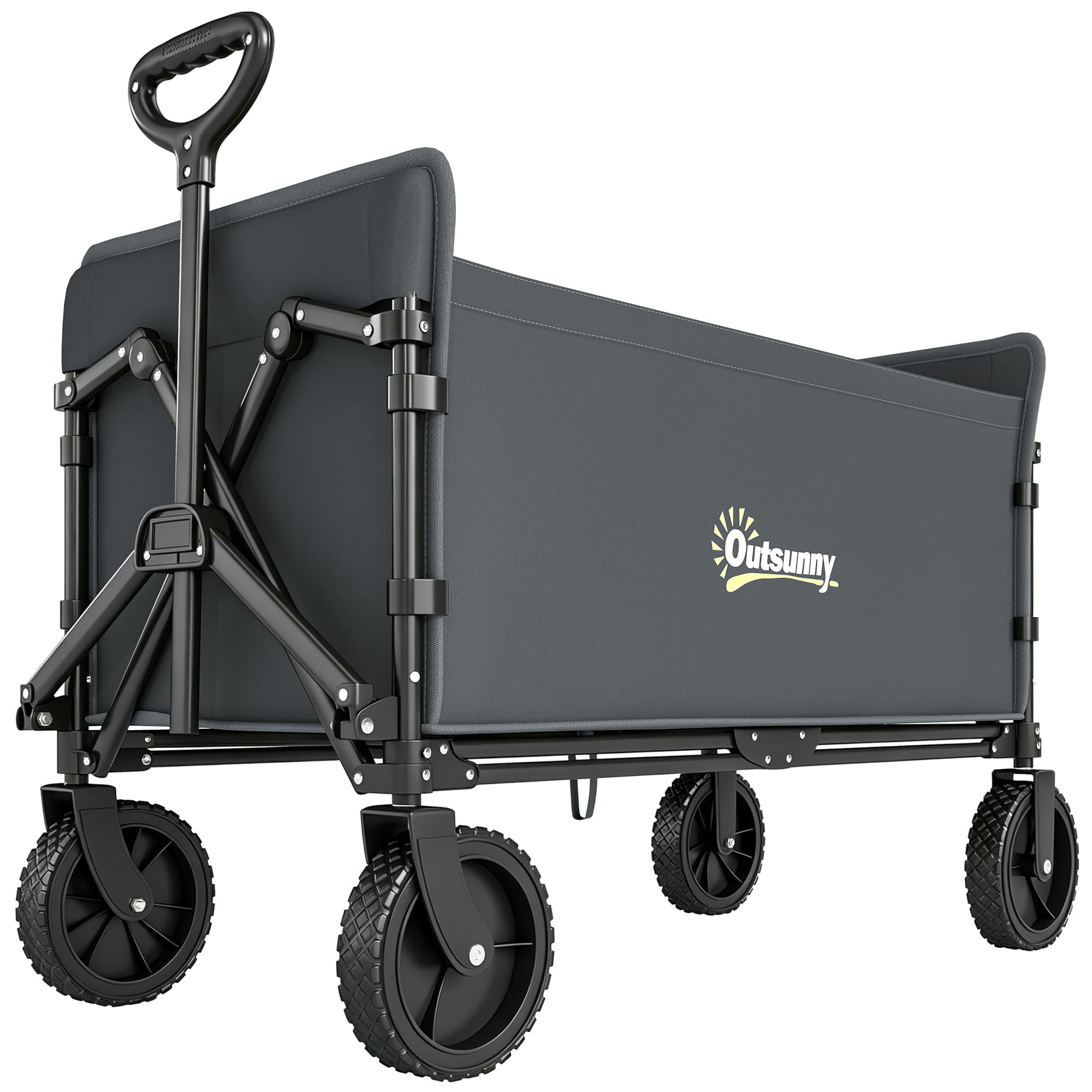 Outsunny 120L Folding Garden Trolley Cart, Outdoor Collapsible Wagon with Wheels and Adjustable Handle for Beach, Camping, Festival, Grey