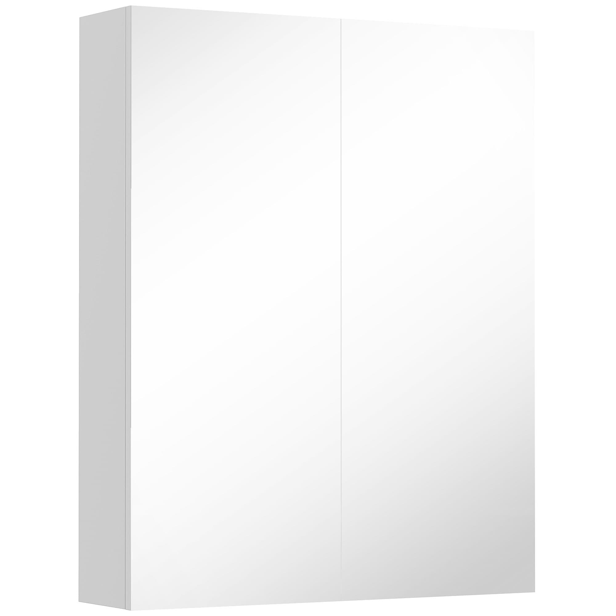 HOMCOM Wall Mounted Mirror Cabinet, Wooden Bathroom Storage with Adjustable Shelf, Double Door, 60Wx15Dx75H cm, White | Aosom UK