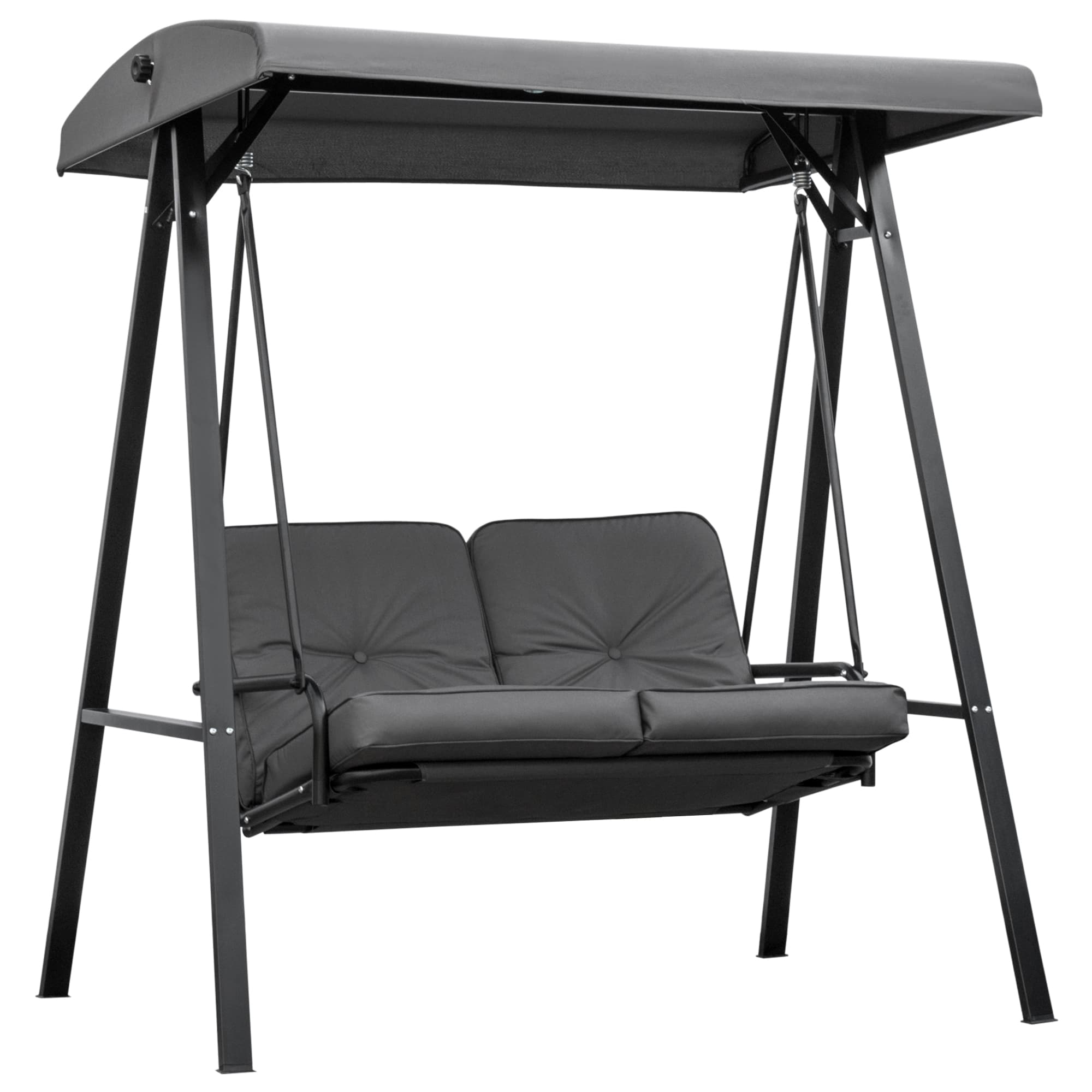 Outsunny 2 Seater Garden Swing Chair Outdoor Hammock Bench with Steel Frame Adjustable Tilting Canopy for Patio, Grey