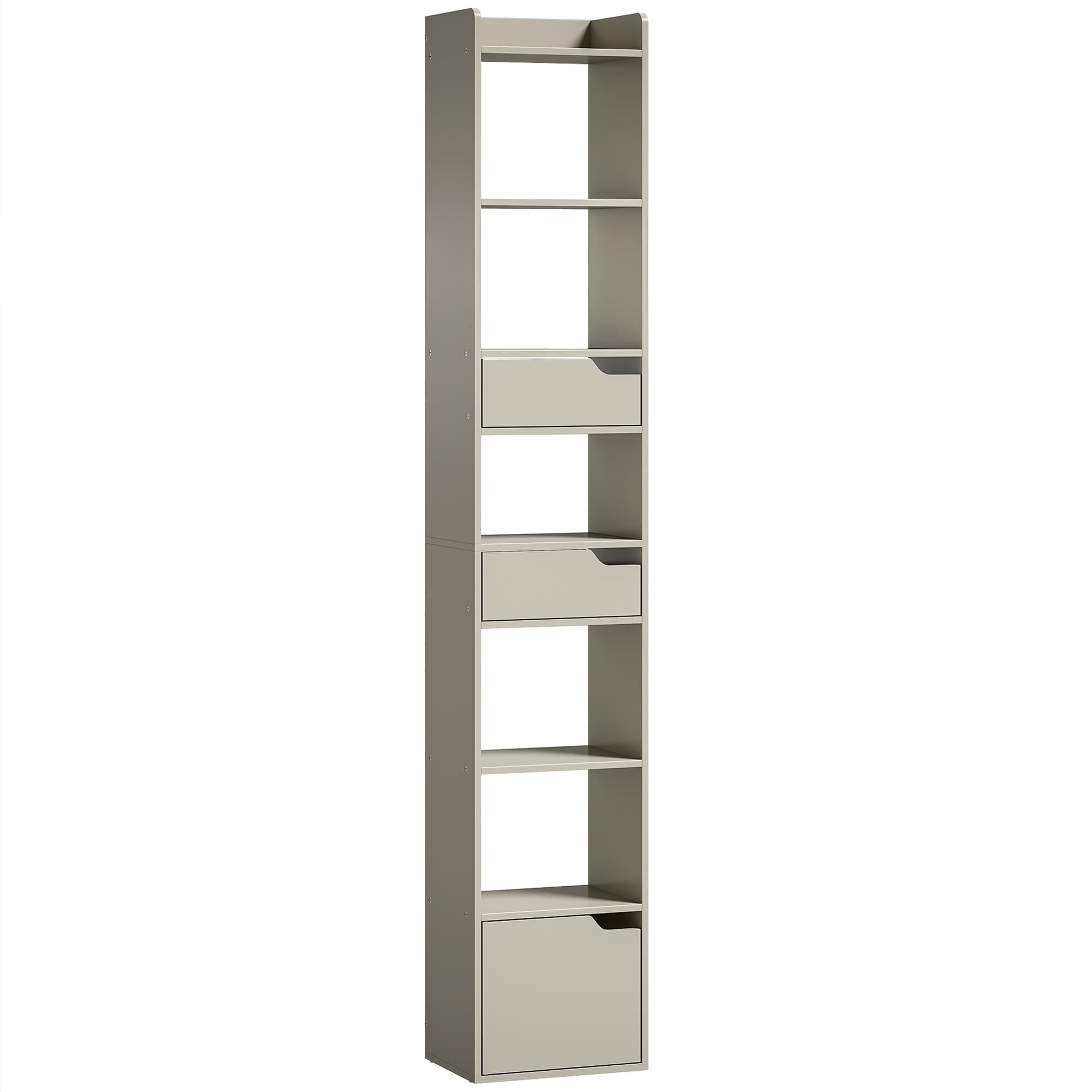 HOMCOM Bookcase Tall Narrow with 5 Tiers and Drawers Freestanding Bookshelf Storage Cabinet for Living Room Grey
